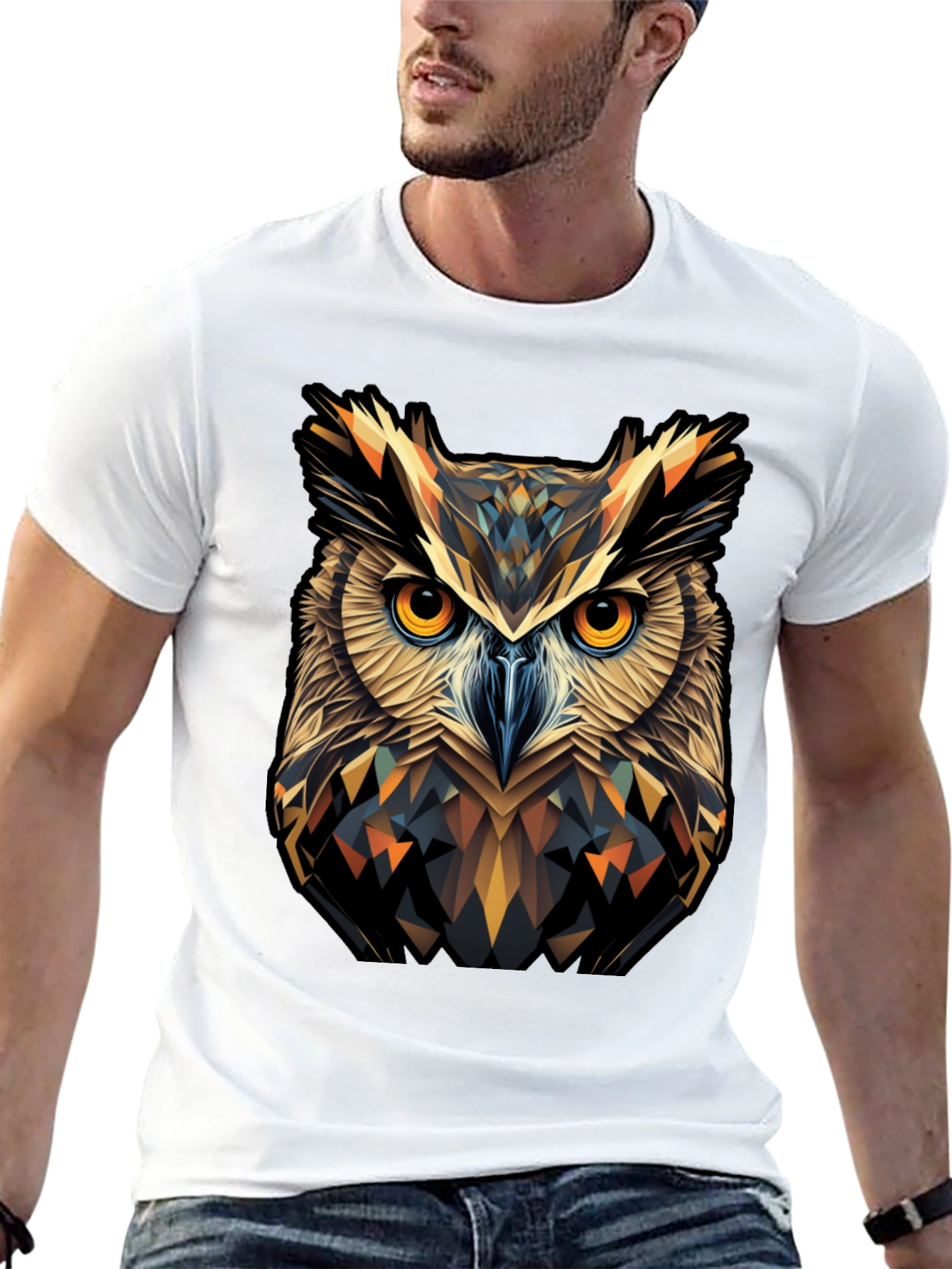 Geometric Owl Graphic Print T-Shirt