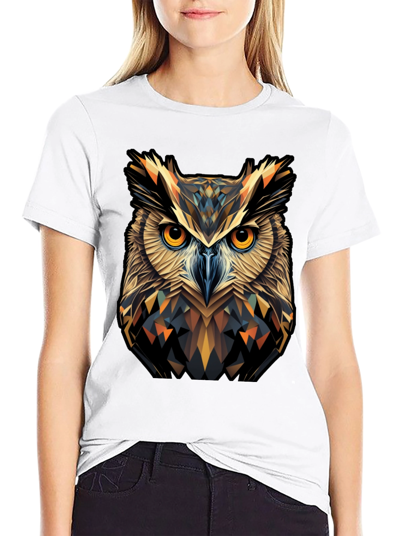 Geometric Owl Graphic Print T-Shirt