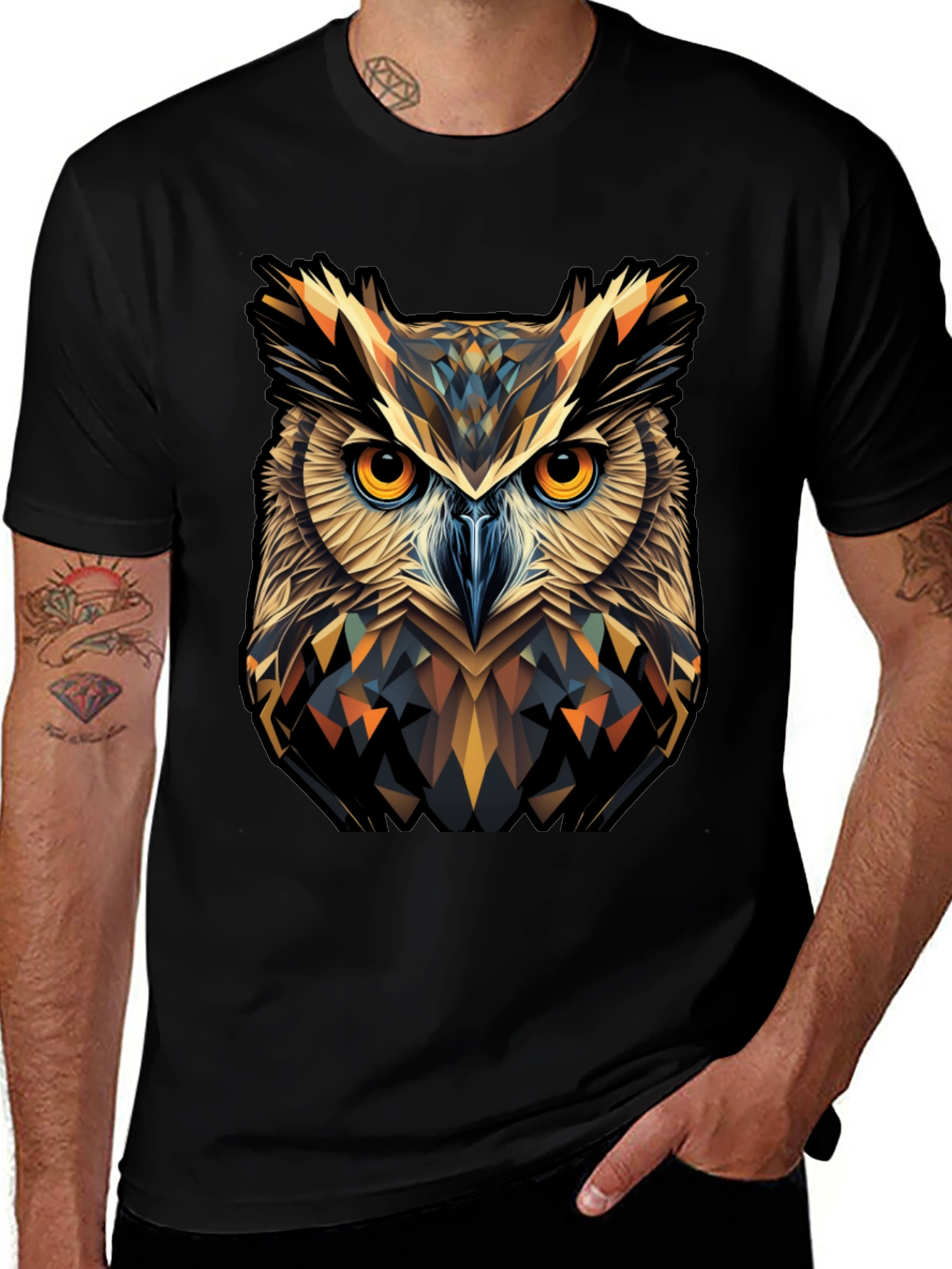 Geometric Owl Graphic Print T-Shirt