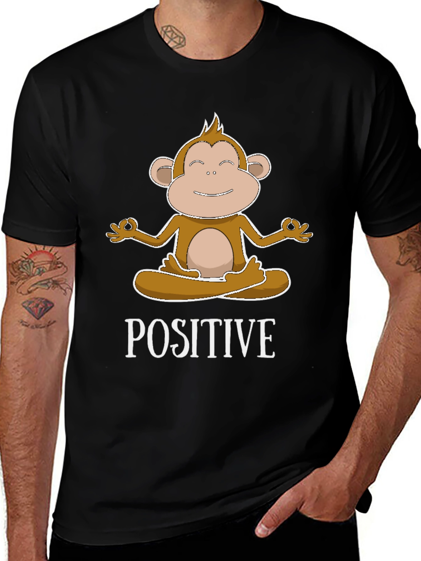 Meditating Monkey Positive Vibes Graphic Tee