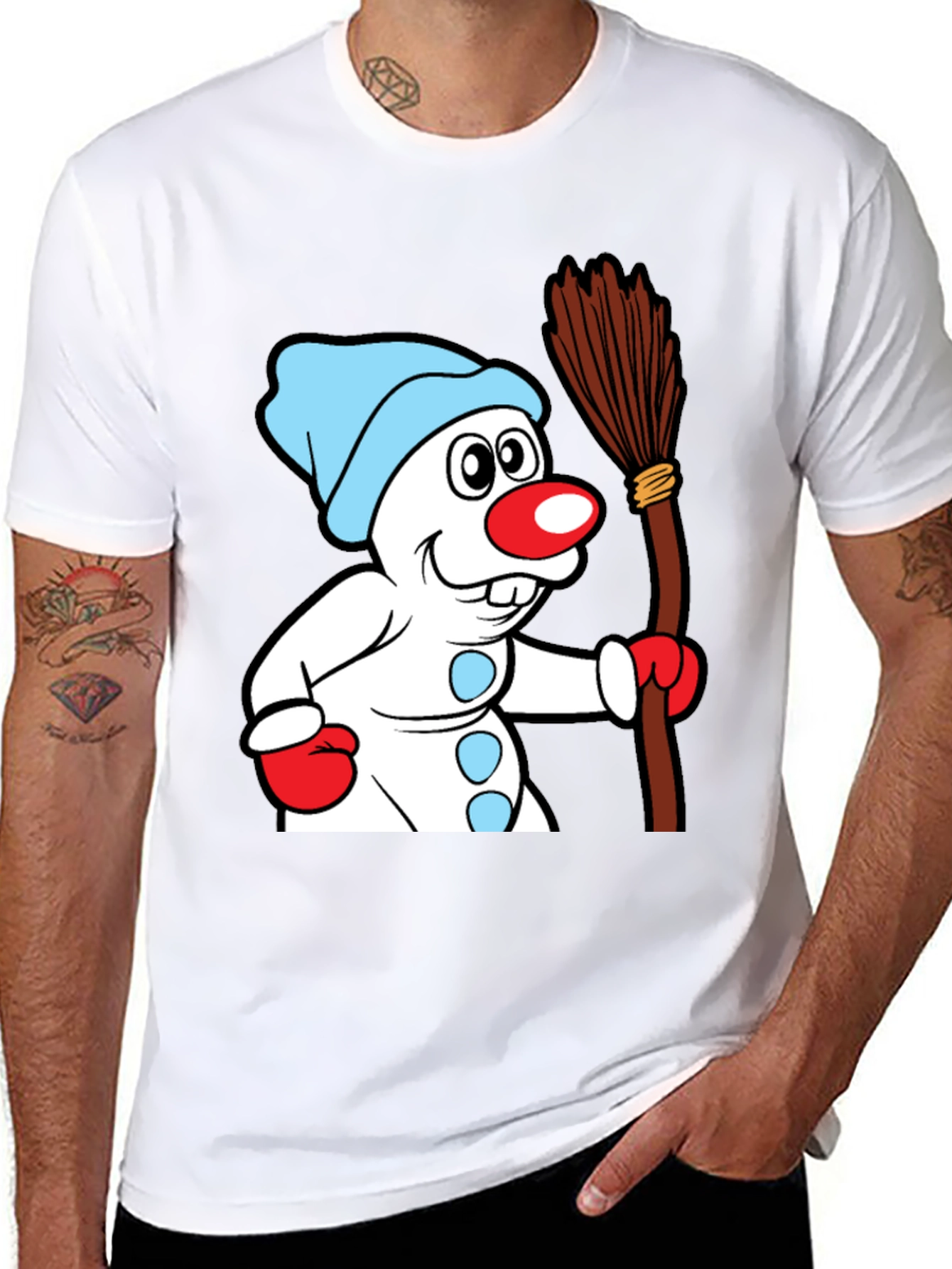 Whimsical Snowman Graphic Tee - Classic Holiday Cheer