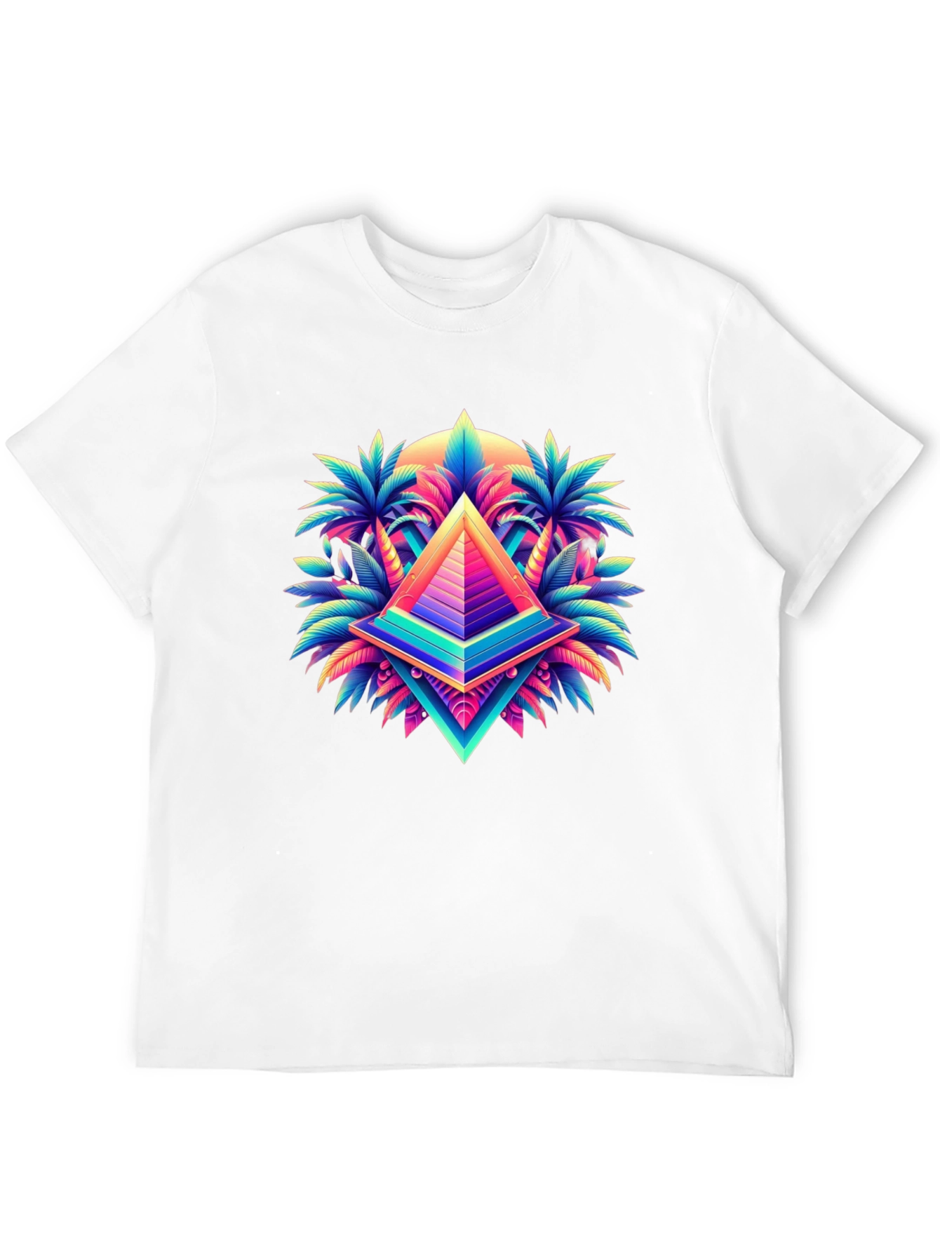 Vaporwave Pyramid Palm Tree Graphic T-Shirt
