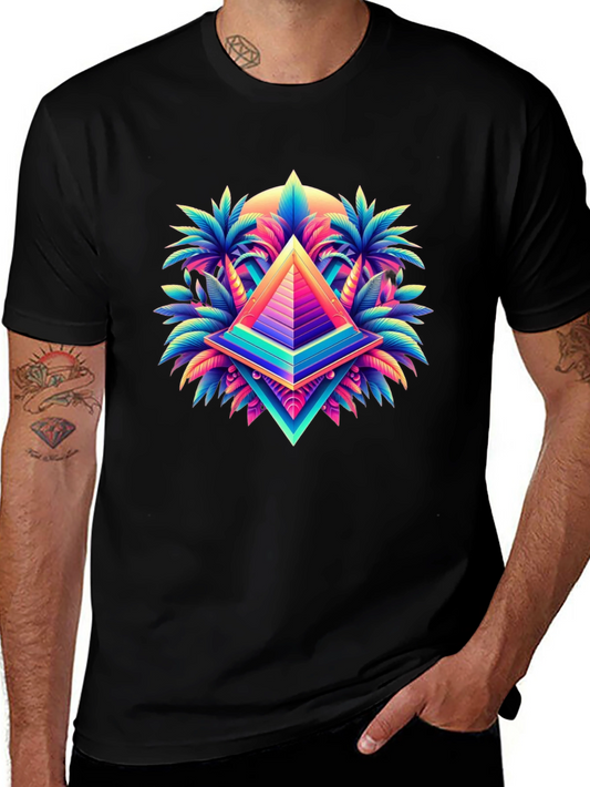 Vaporwave Pyramid Palm Tree Graphic T-Shirt