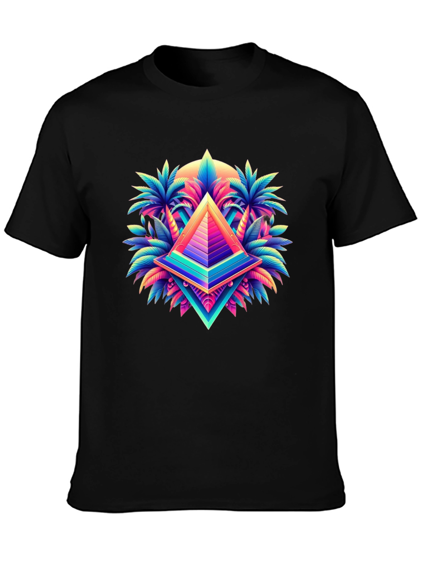 Vaporwave Pyramid Palm Tree Graphic T-Shirt