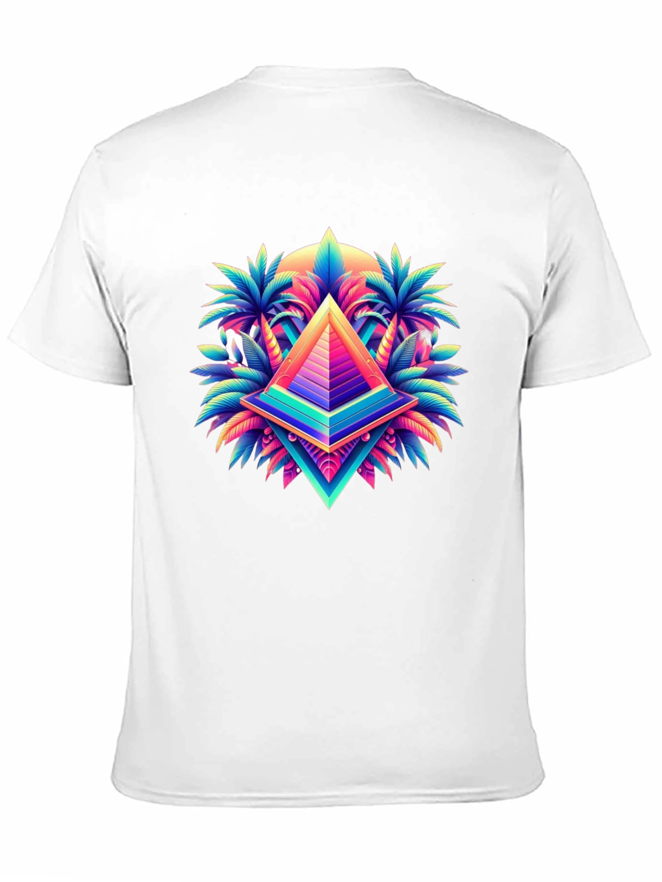 Vaporwave Pyramid Palm Tree Graphic T-Shirt