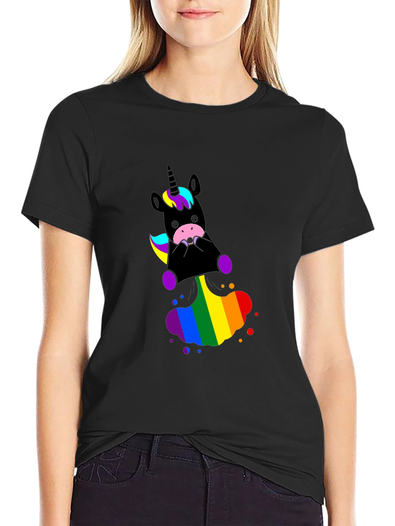 Unicorn Rainbow T-Shirt - Black