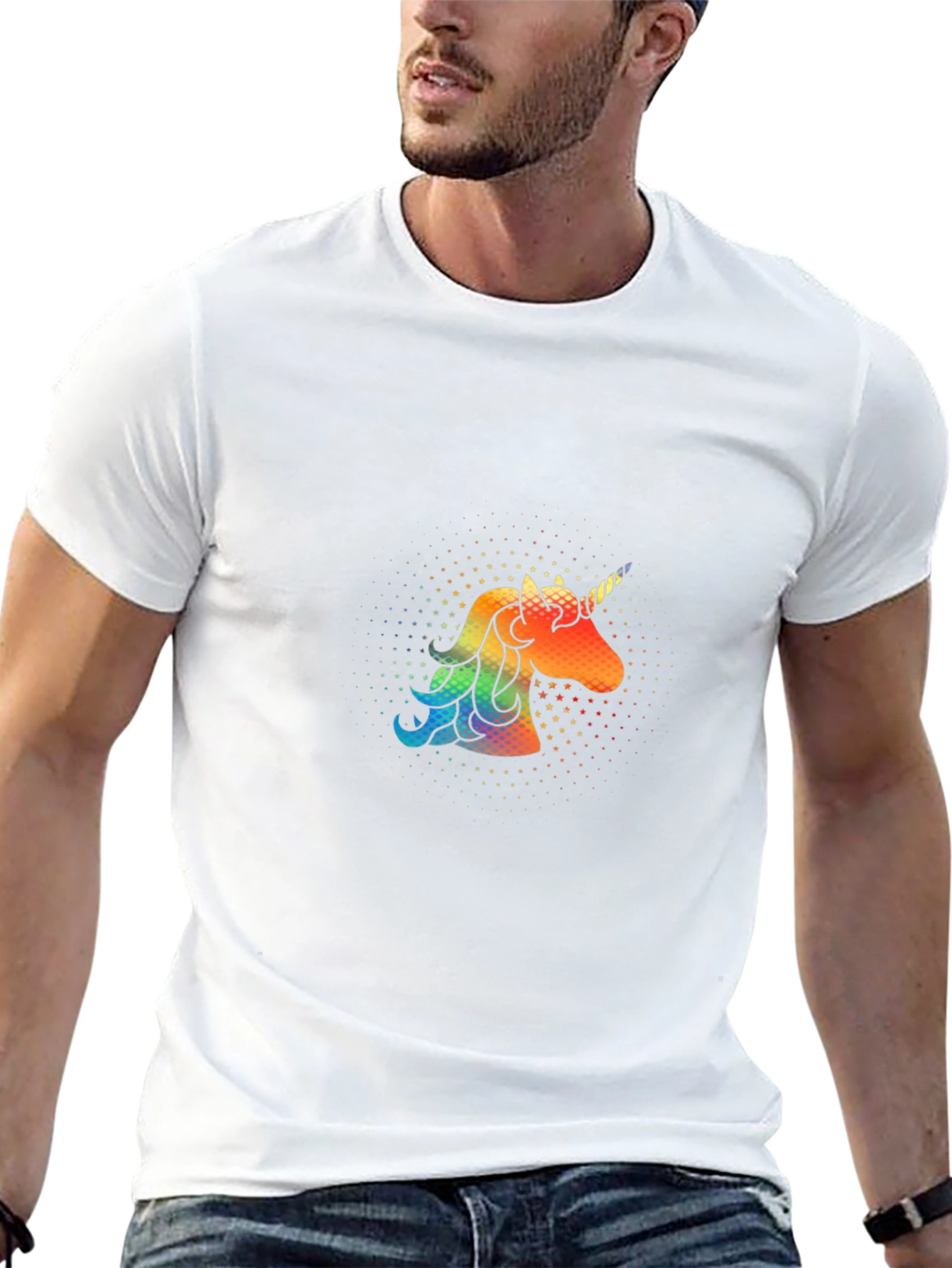 Rainbow Unicorn Graphic Print Black T-Shirt
