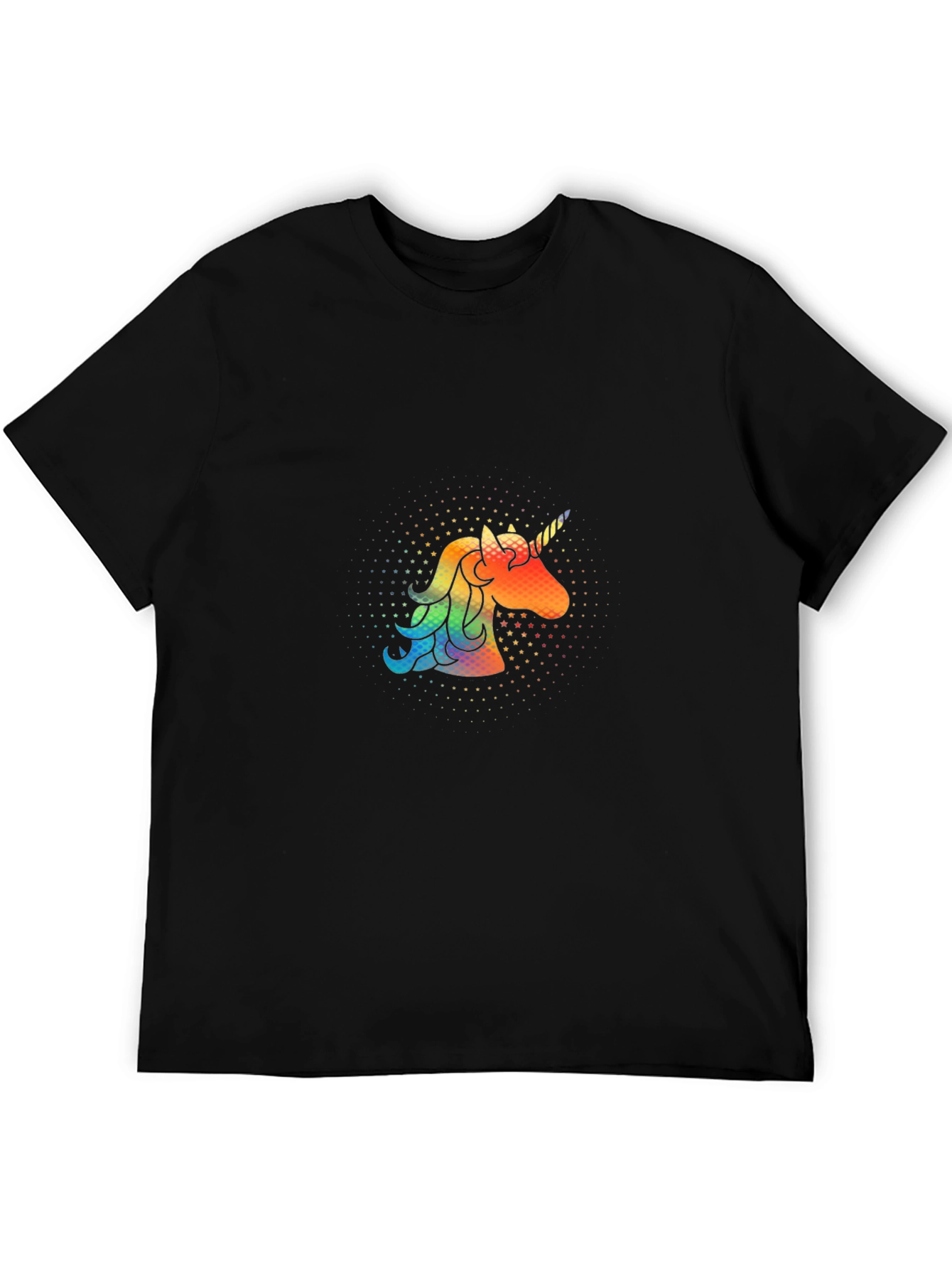 Rainbow Unicorn Graphic Print Black T-Shirt