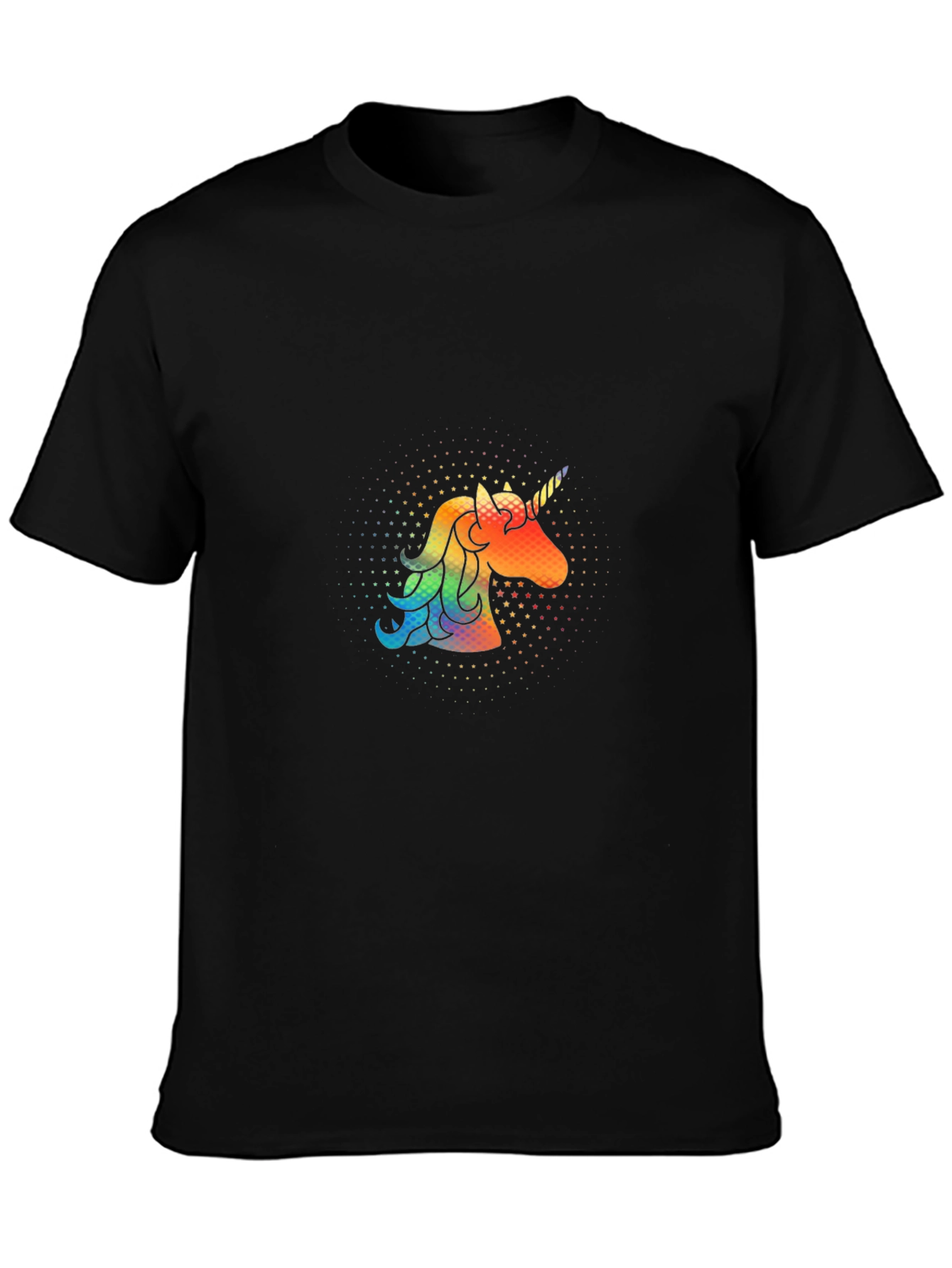 Rainbow Unicorn Graphic Print Black T-Shirt