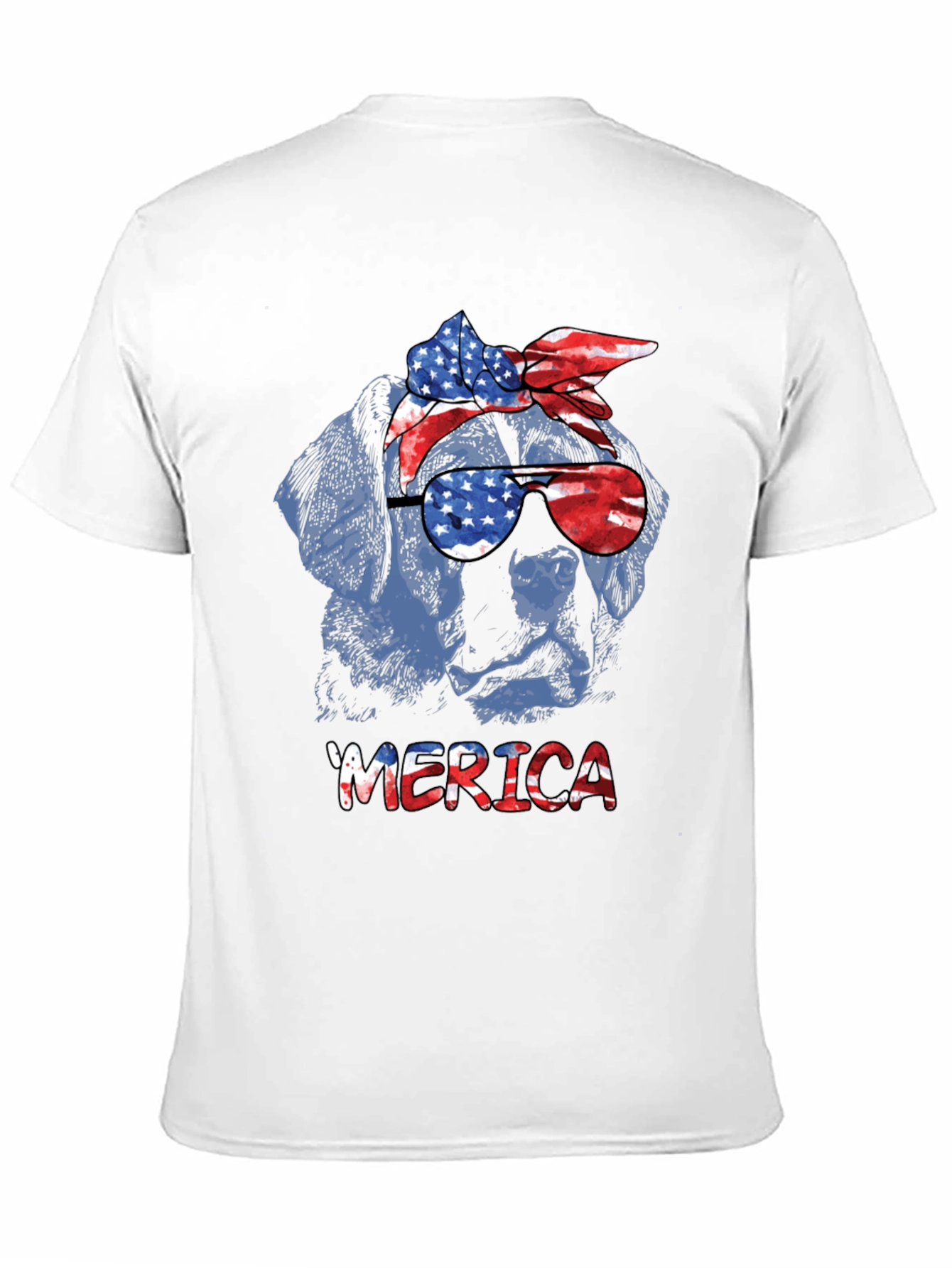 Patriotic Dog T-Shirt - American Flag Bandana & Glasses