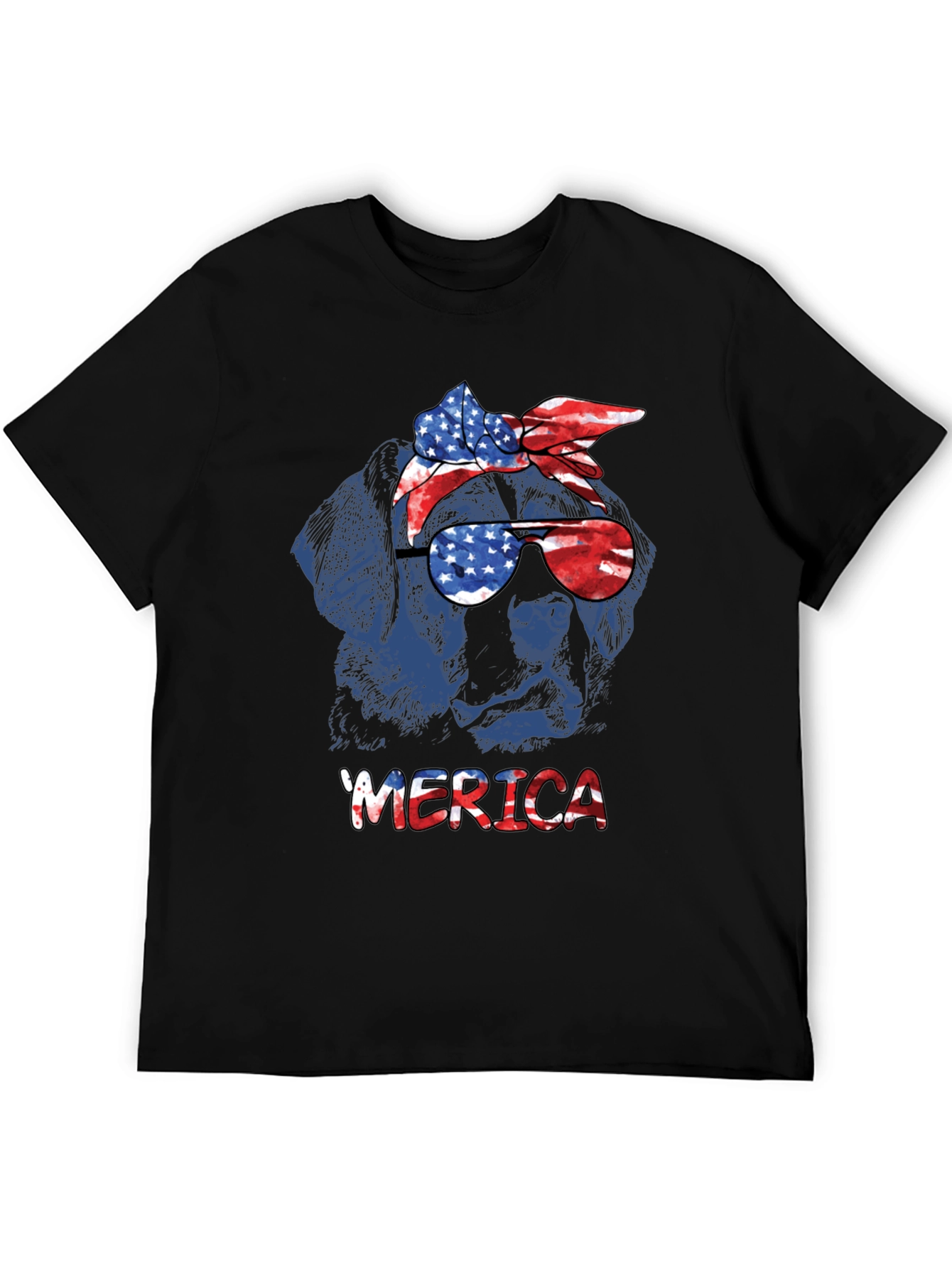 Patriotic Dog T-Shirt - American Flag Bandana & Glasses