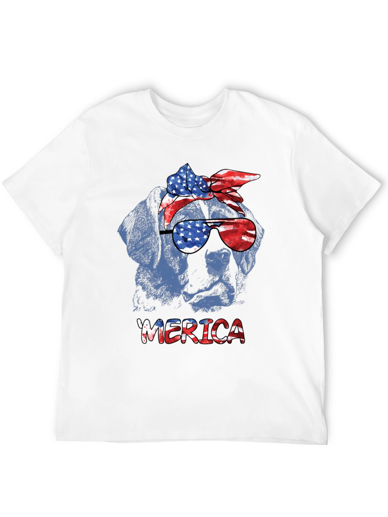 Patriotic Dog T-Shirt - American Flag Bandana & Glasses
