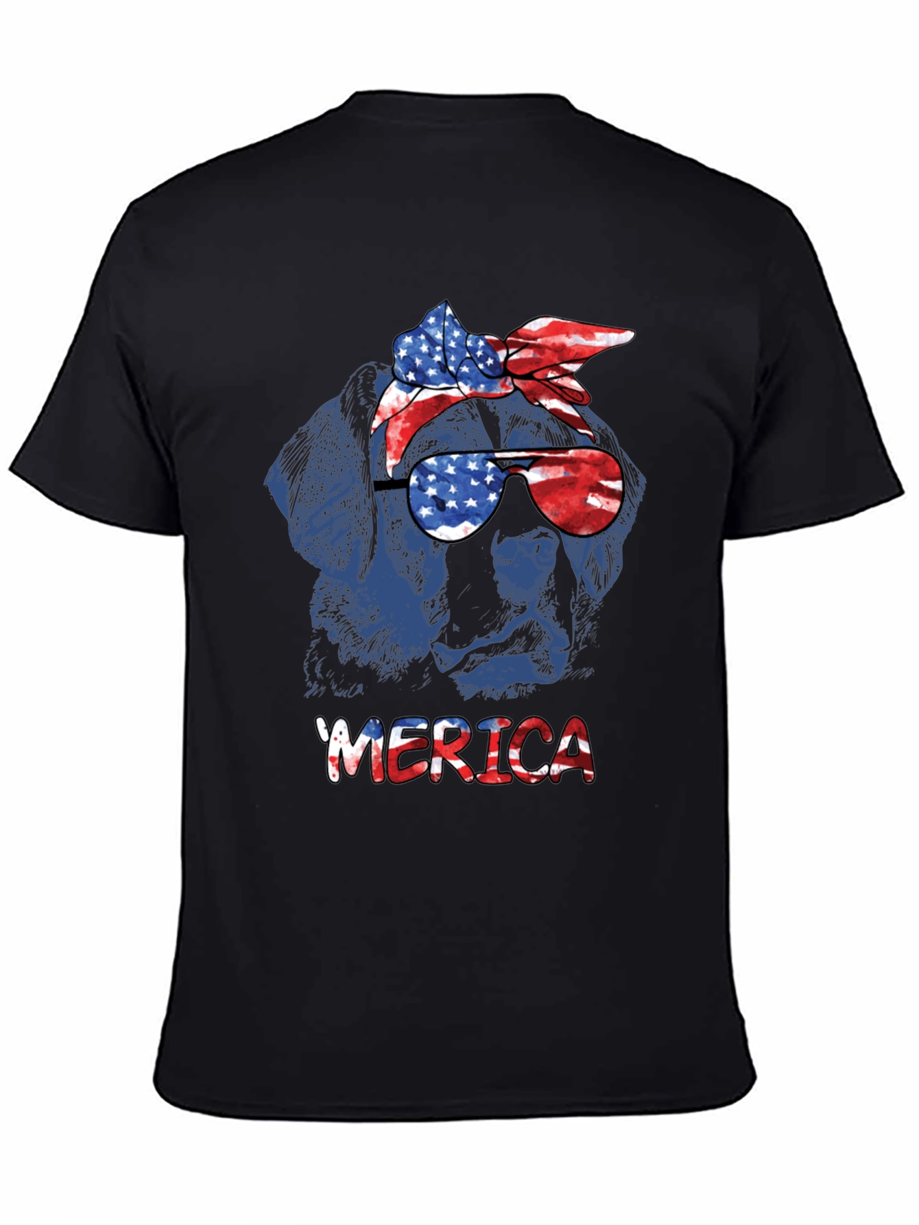 Patriotic Dog T-Shirt - American Flag Bandana & Glasses