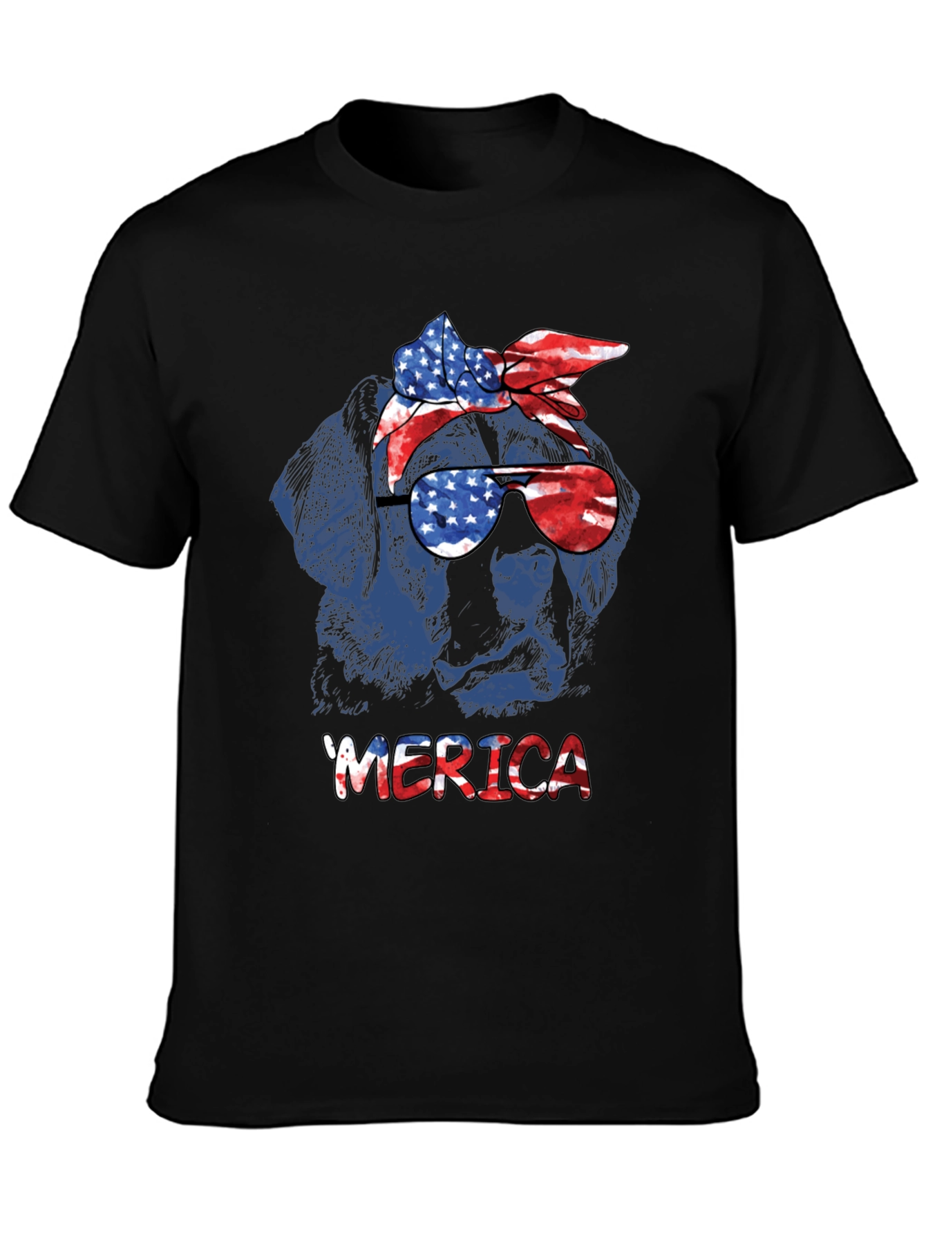 Patriotic Dog T-Shirt - American Flag Bandana & Glasses