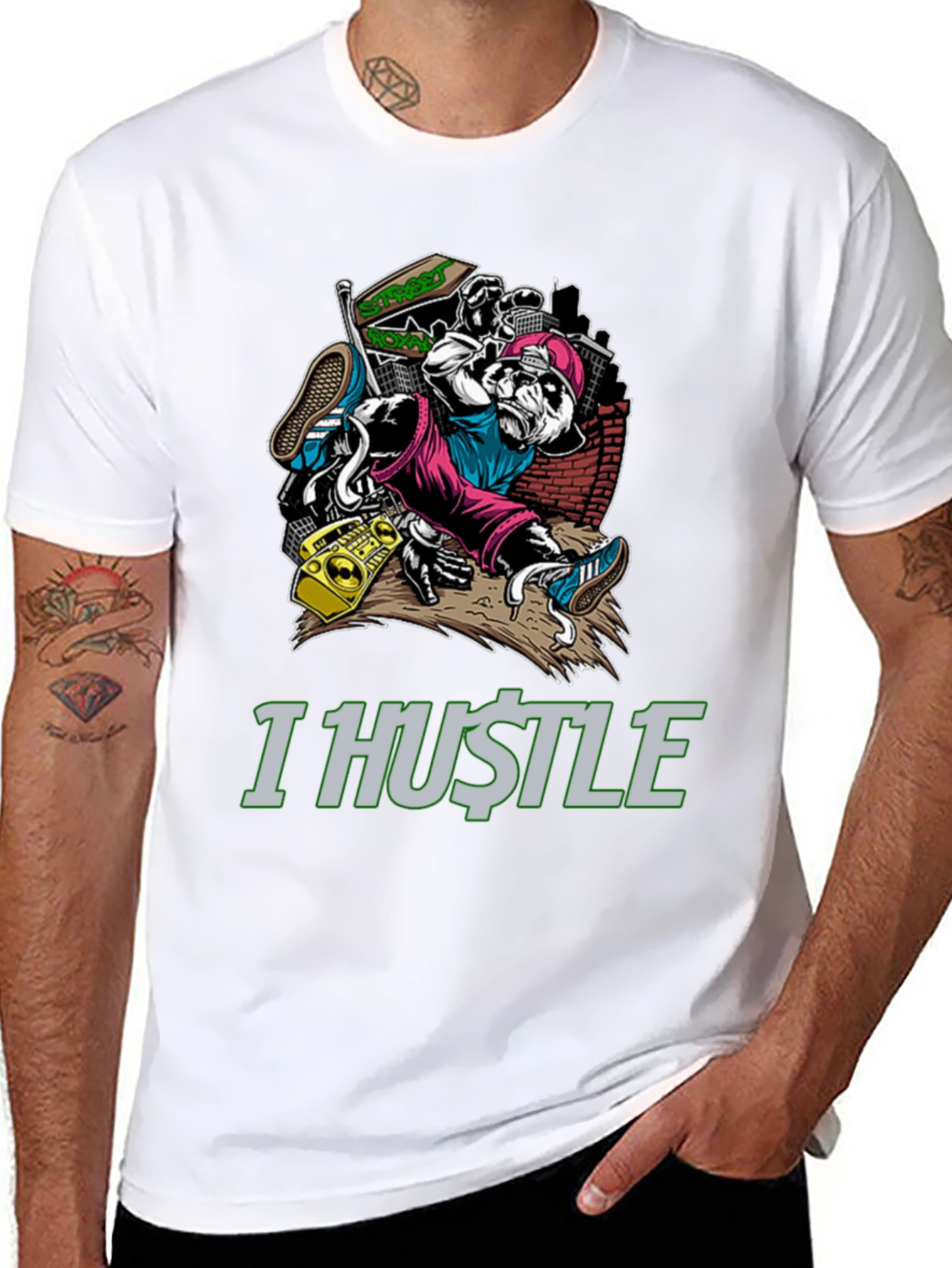 I Hustle Urban Panda Graphic T-Shirt