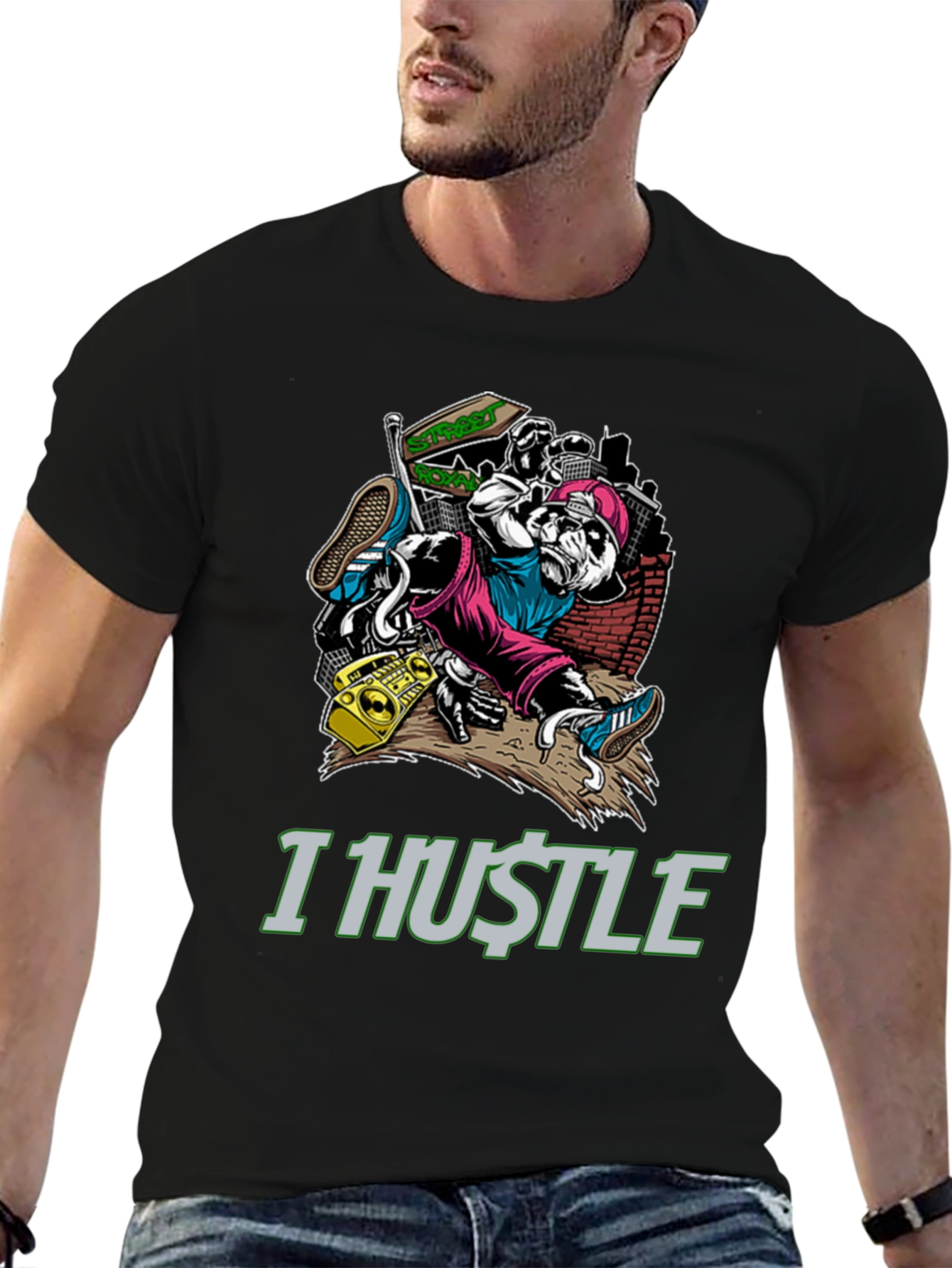 I Hustle Urban Panda Graphic T-Shirt