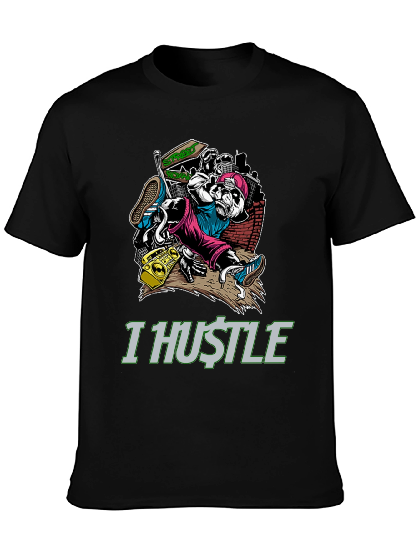 I Hustle Urban Panda Graphic T-Shirt