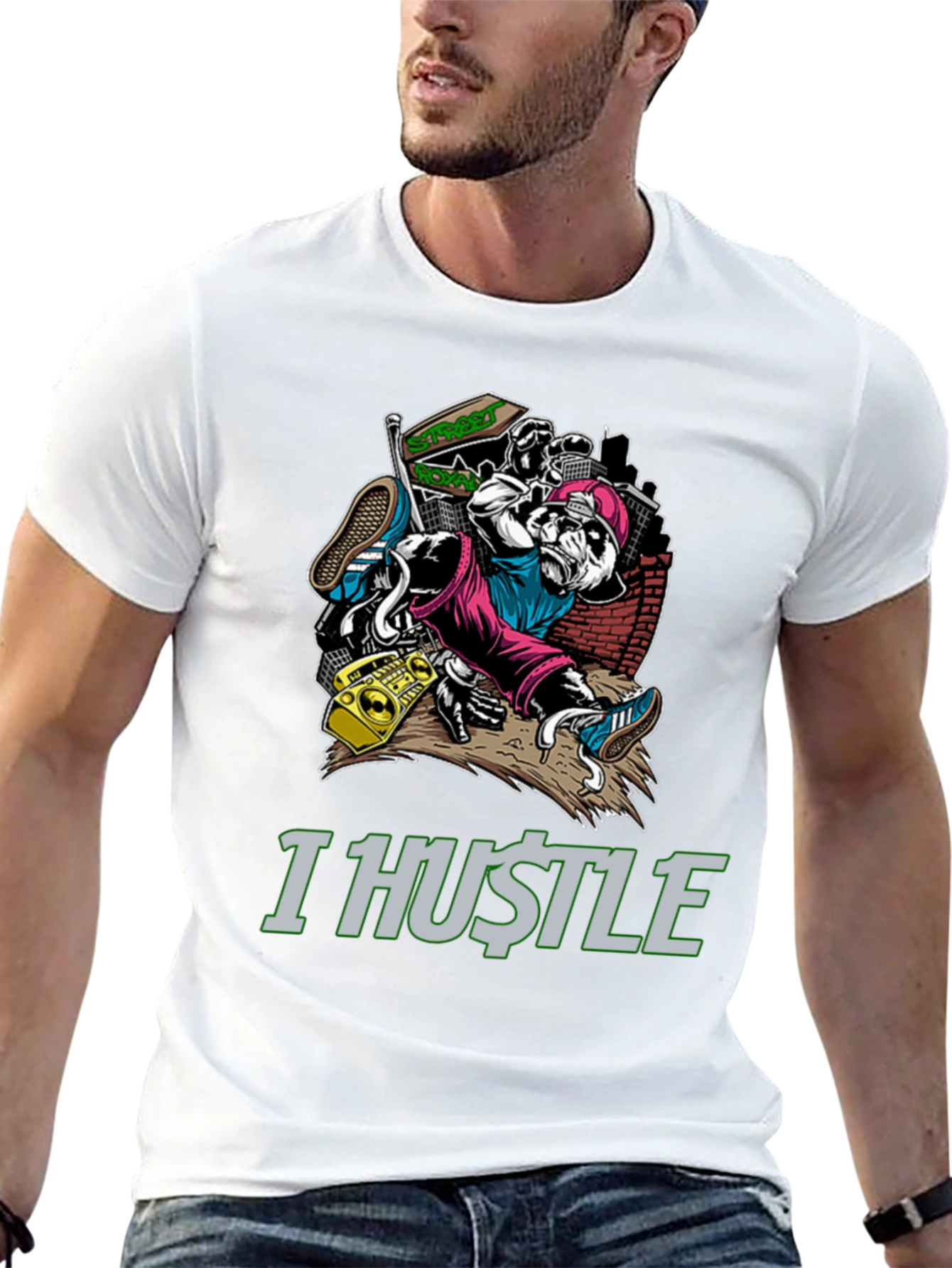 I Hustle Urban Panda Graphic T-Shirt