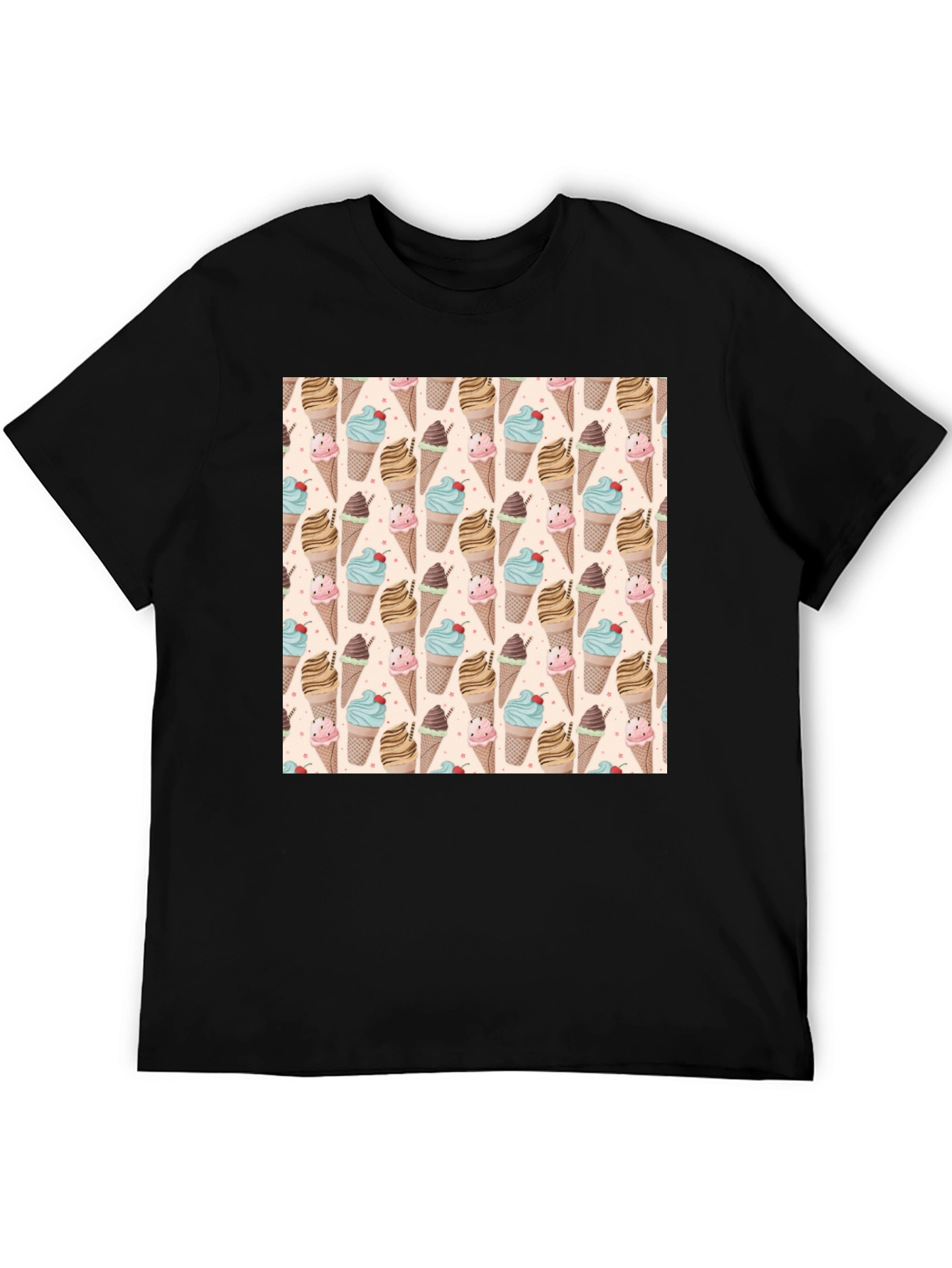 Fun Ice Cream Pattern Black T-Shirt