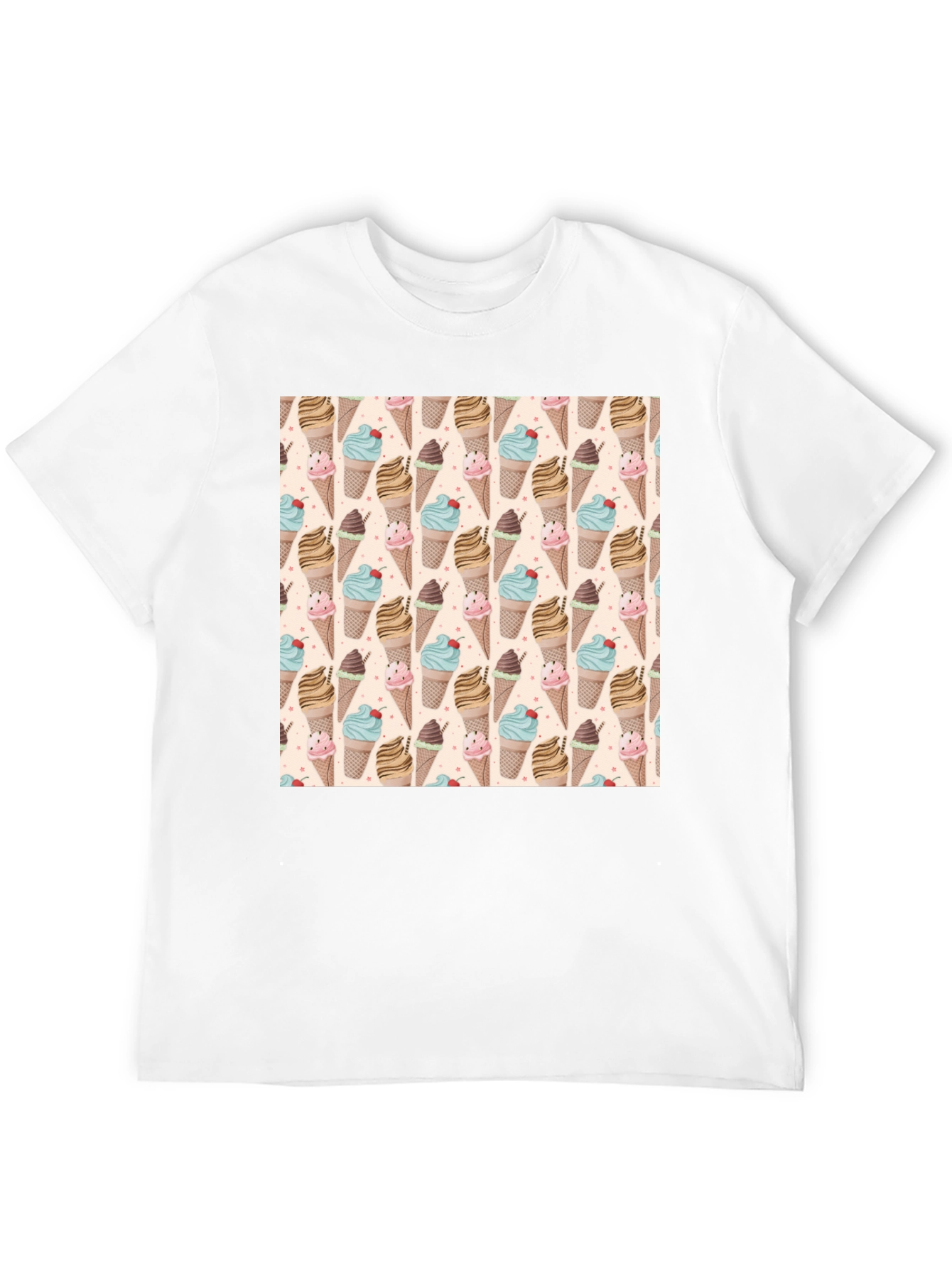 Fun Ice Cream Pattern Black T-Shirt