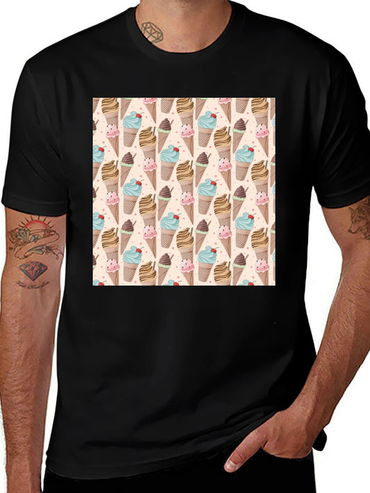 Fun Ice Cream Pattern Black T-Shirt