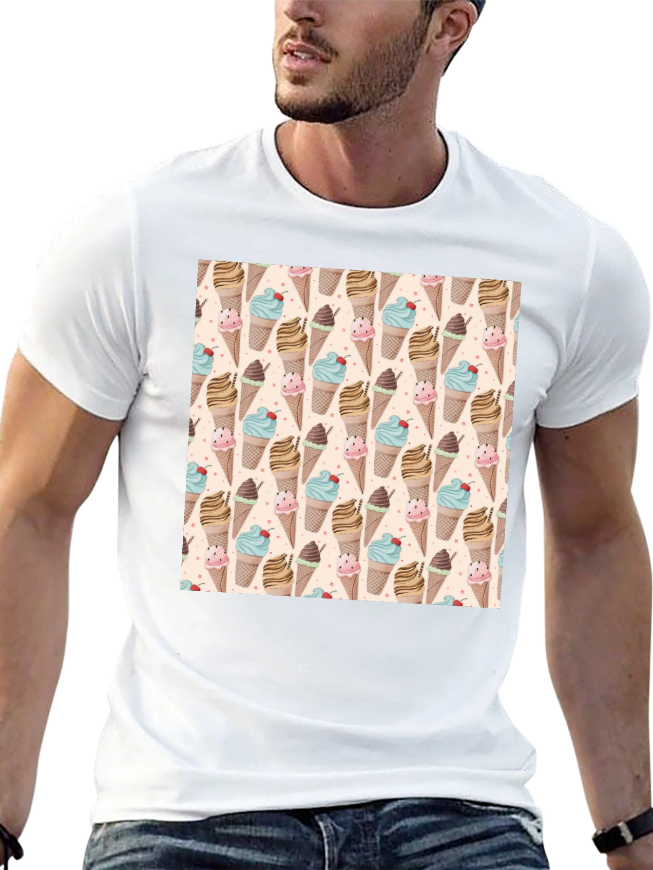 Fun Ice Cream Pattern Black T-Shirt