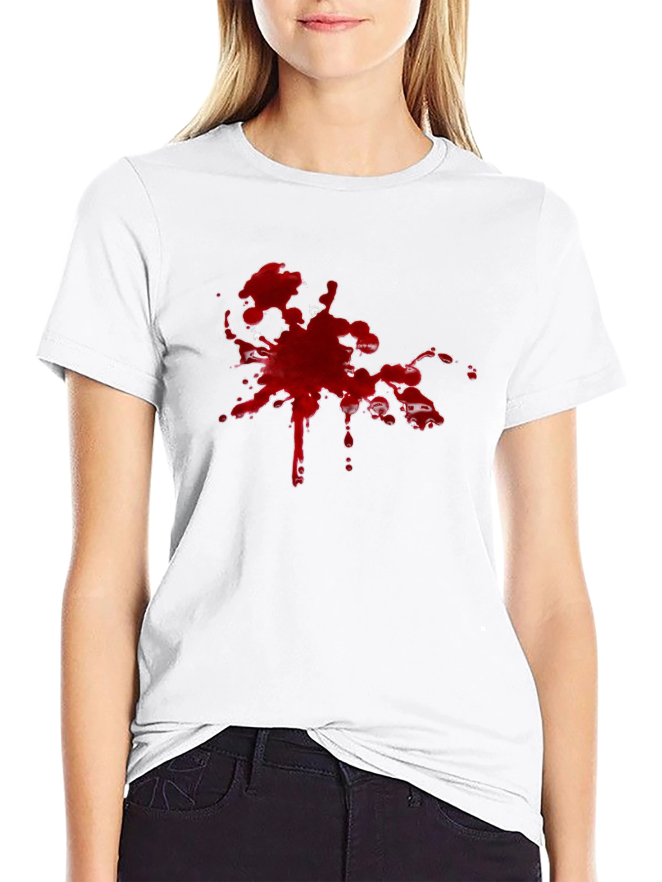Red Splatter Graphic Tee - Bold Black Cotton Shirt