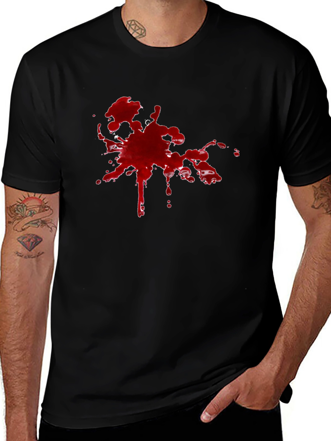 Red Splatter Graphic Tee - Bold Black Cotton Shirt