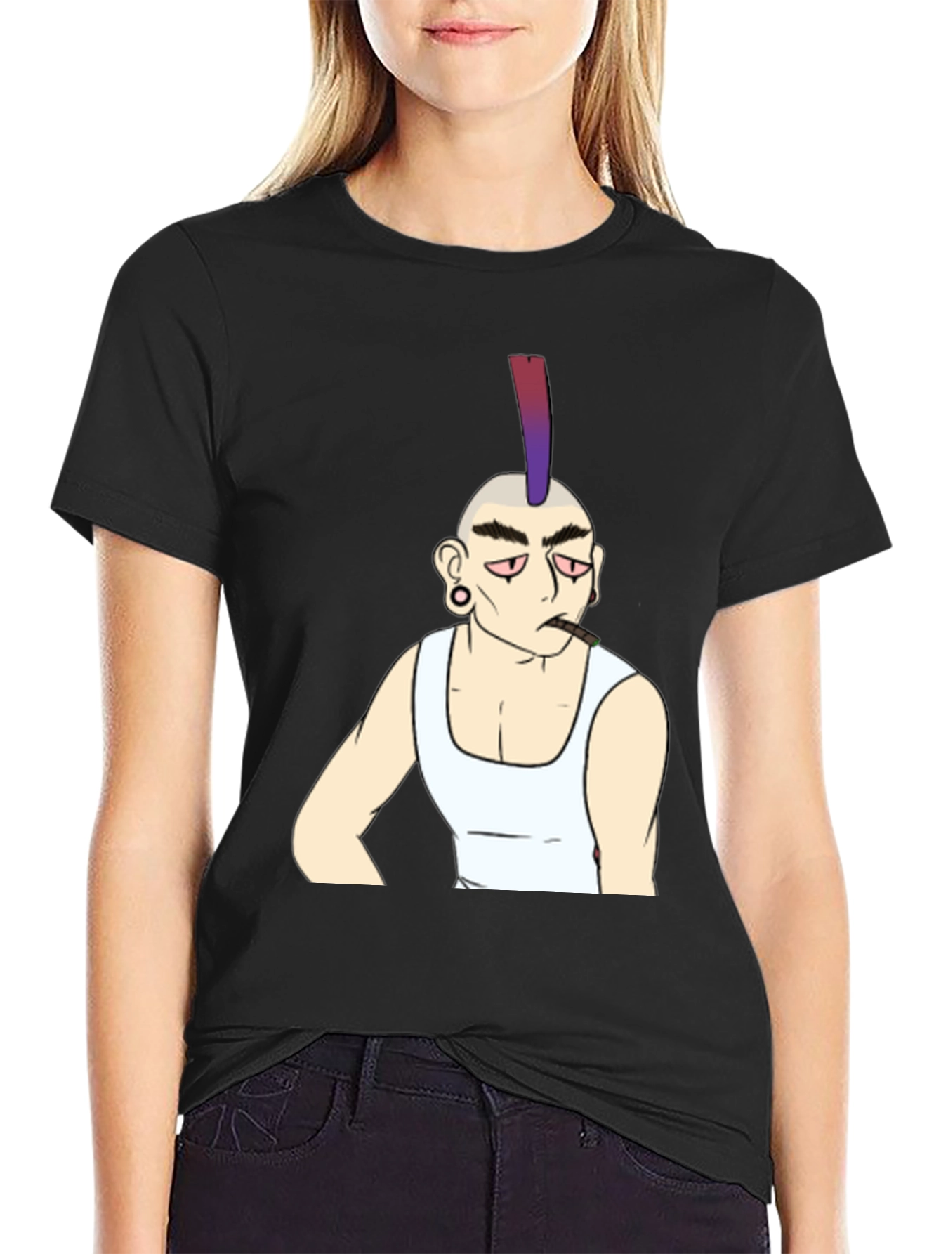 Cool Punk Character Graphic Tee - Black