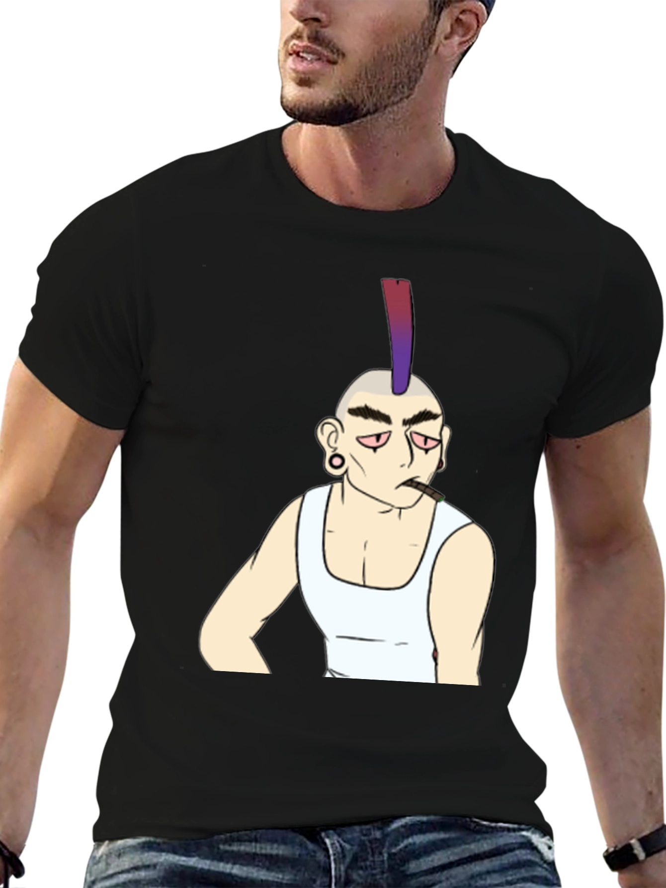 Cool Punk Character Graphic Tee - Black