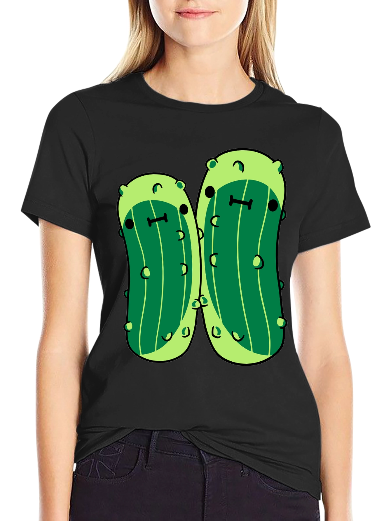 Kawaii Pickle Graphic Tee - Unisex Black T-Shirt
