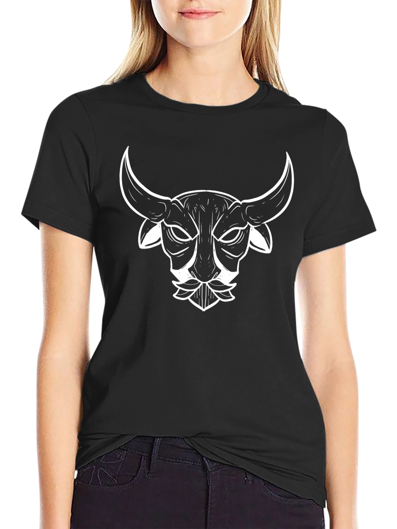 Bull Head Graphic Tee - Black Cotton T-Shirt