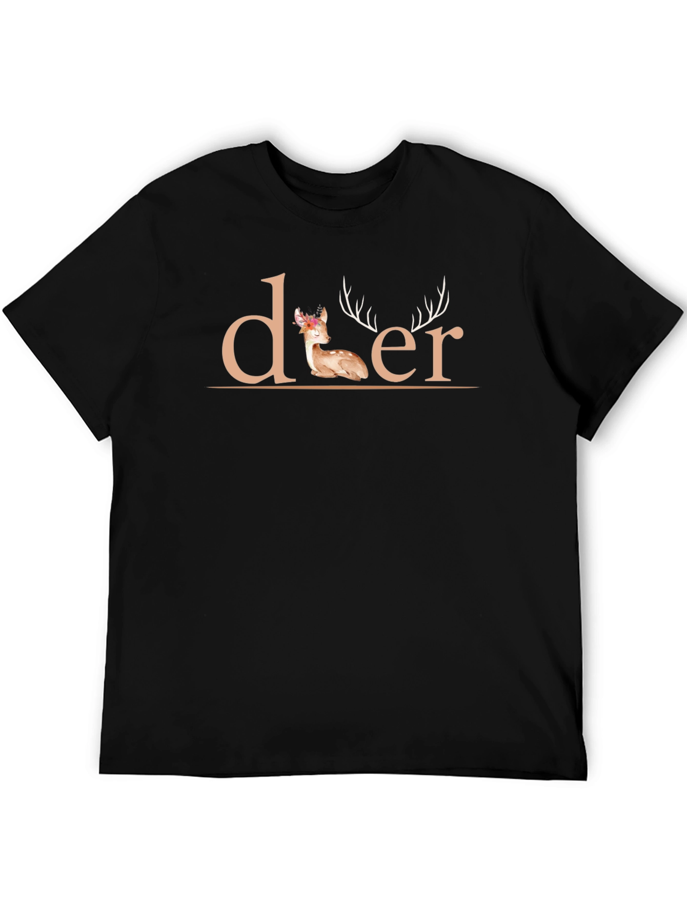 Deer Graphic Print Black T-Shirt