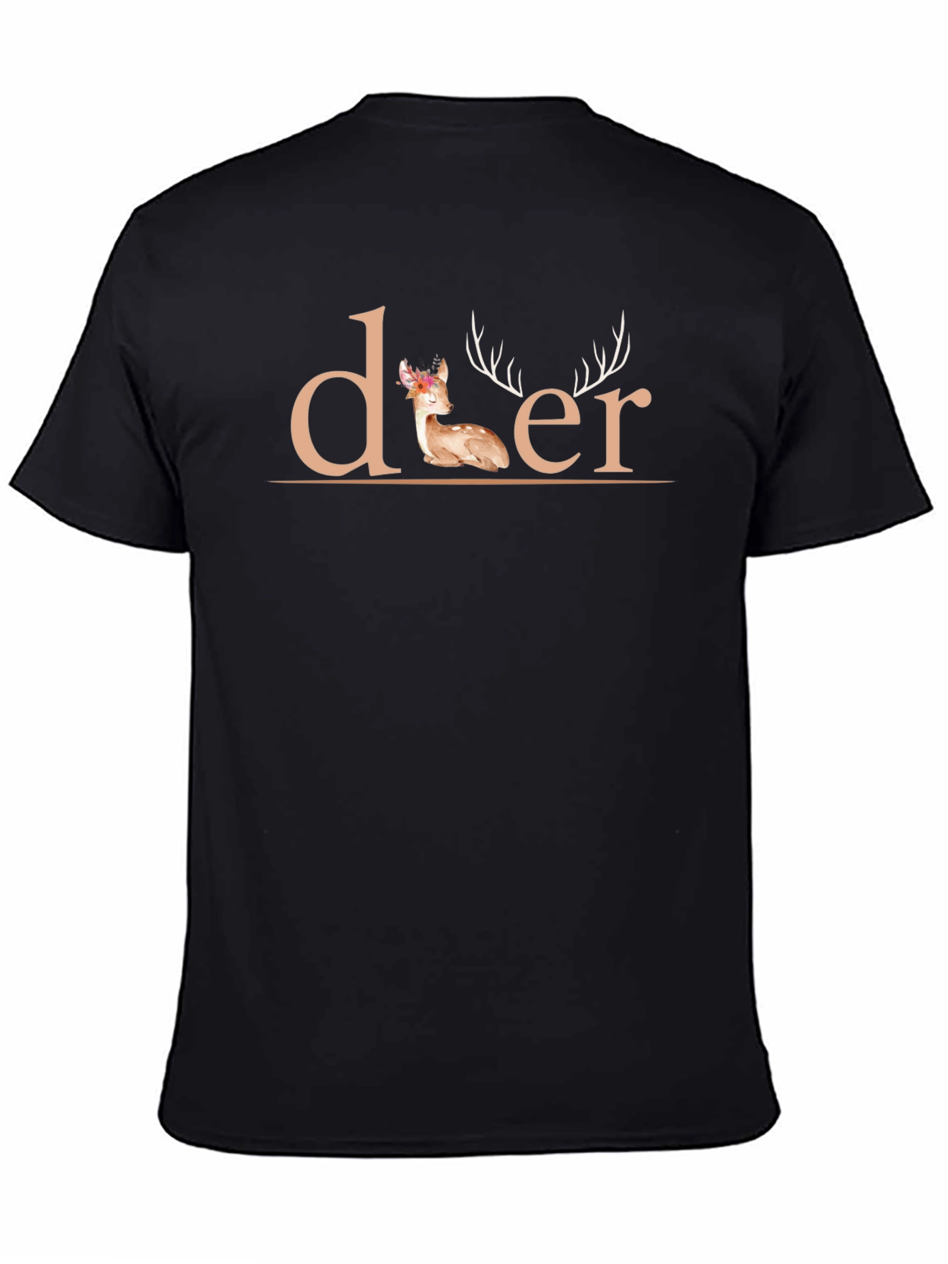 Deer Graphic Print Black T-Shirt