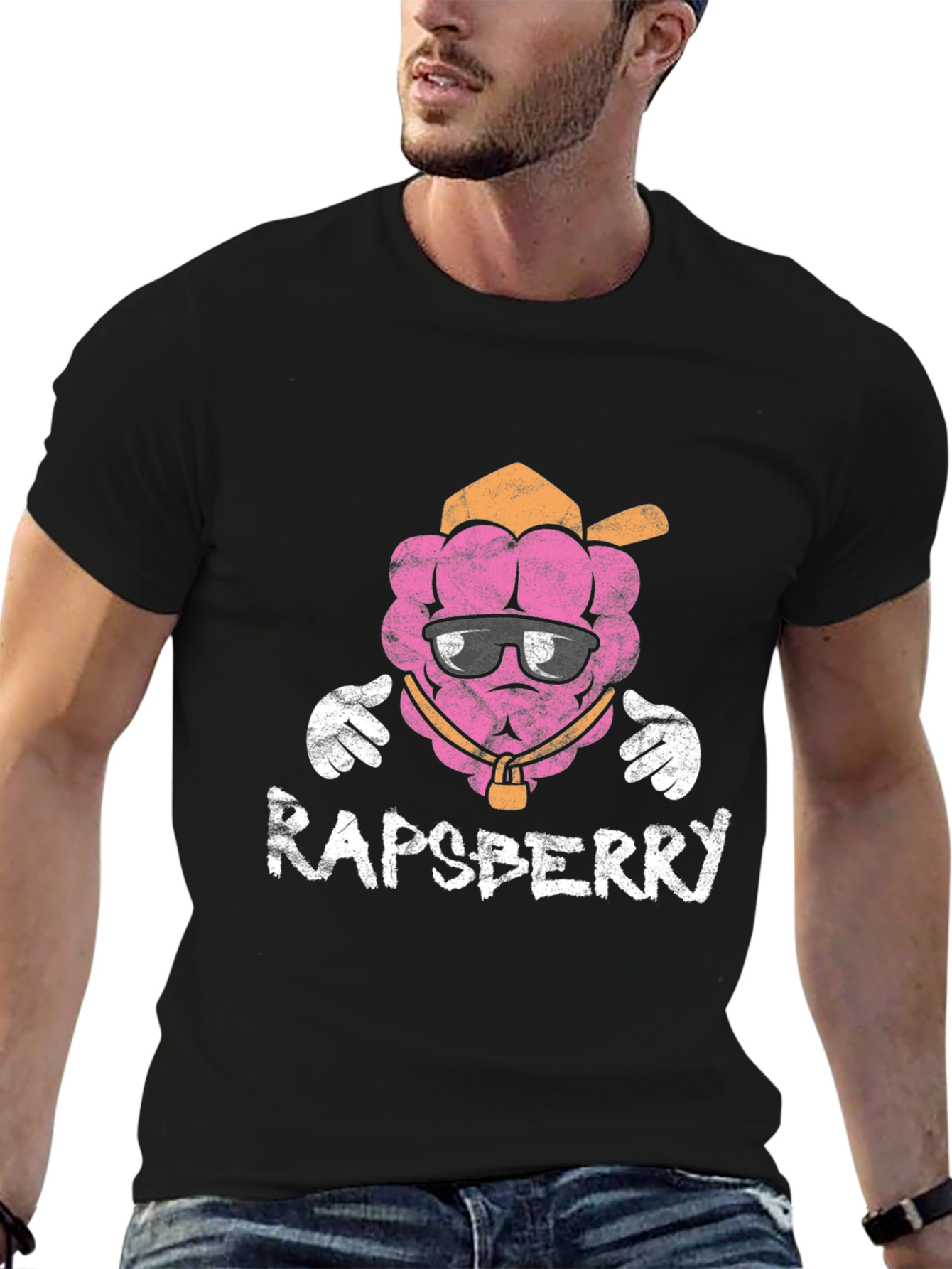 Rapberry Graphic Print Black T-Shirt