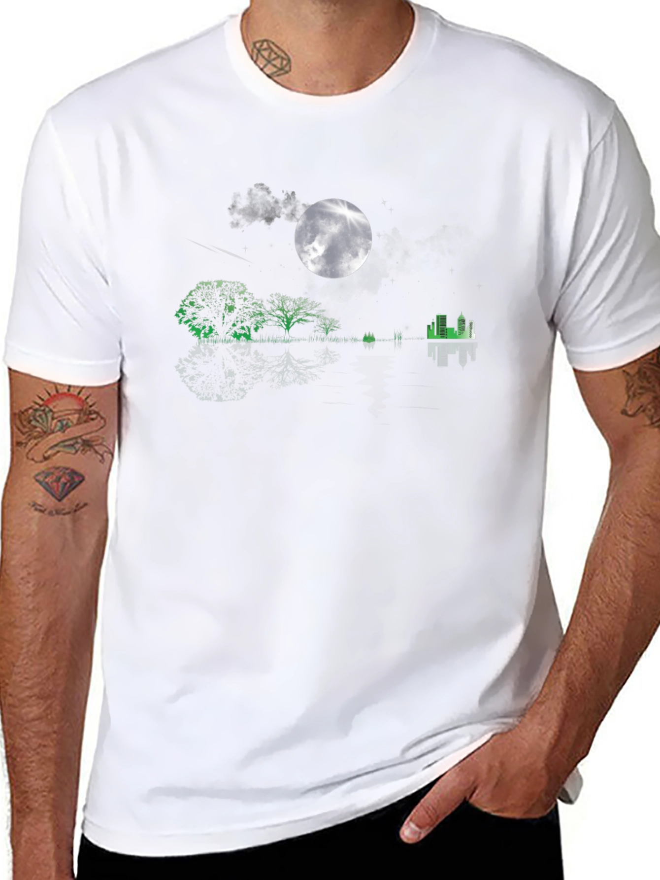 Nightscape Graphic Tee - Moonlit Cityscape