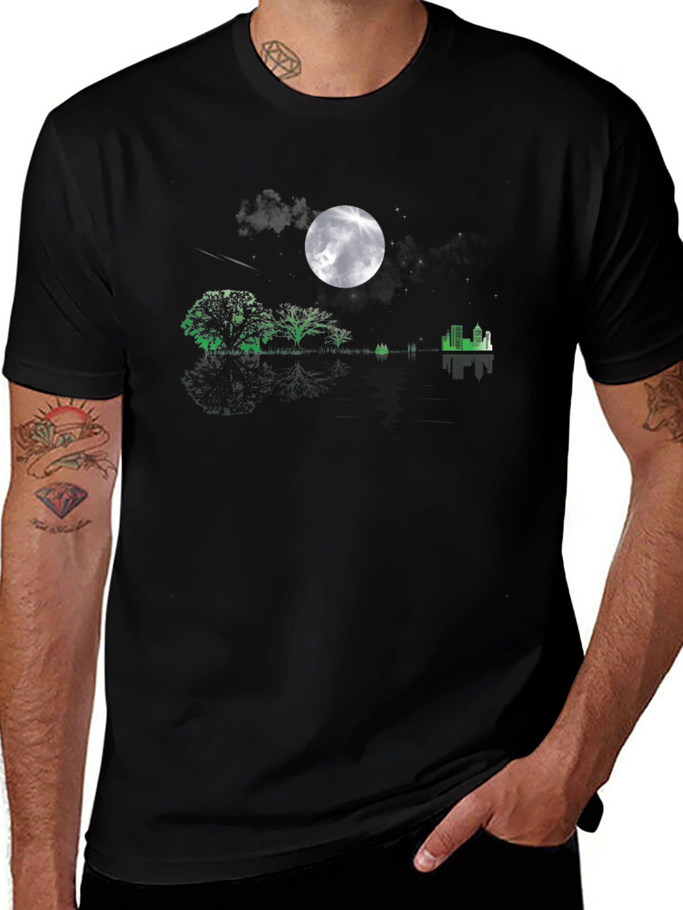 Nightscape Graphic Tee - Moonlit Cityscape