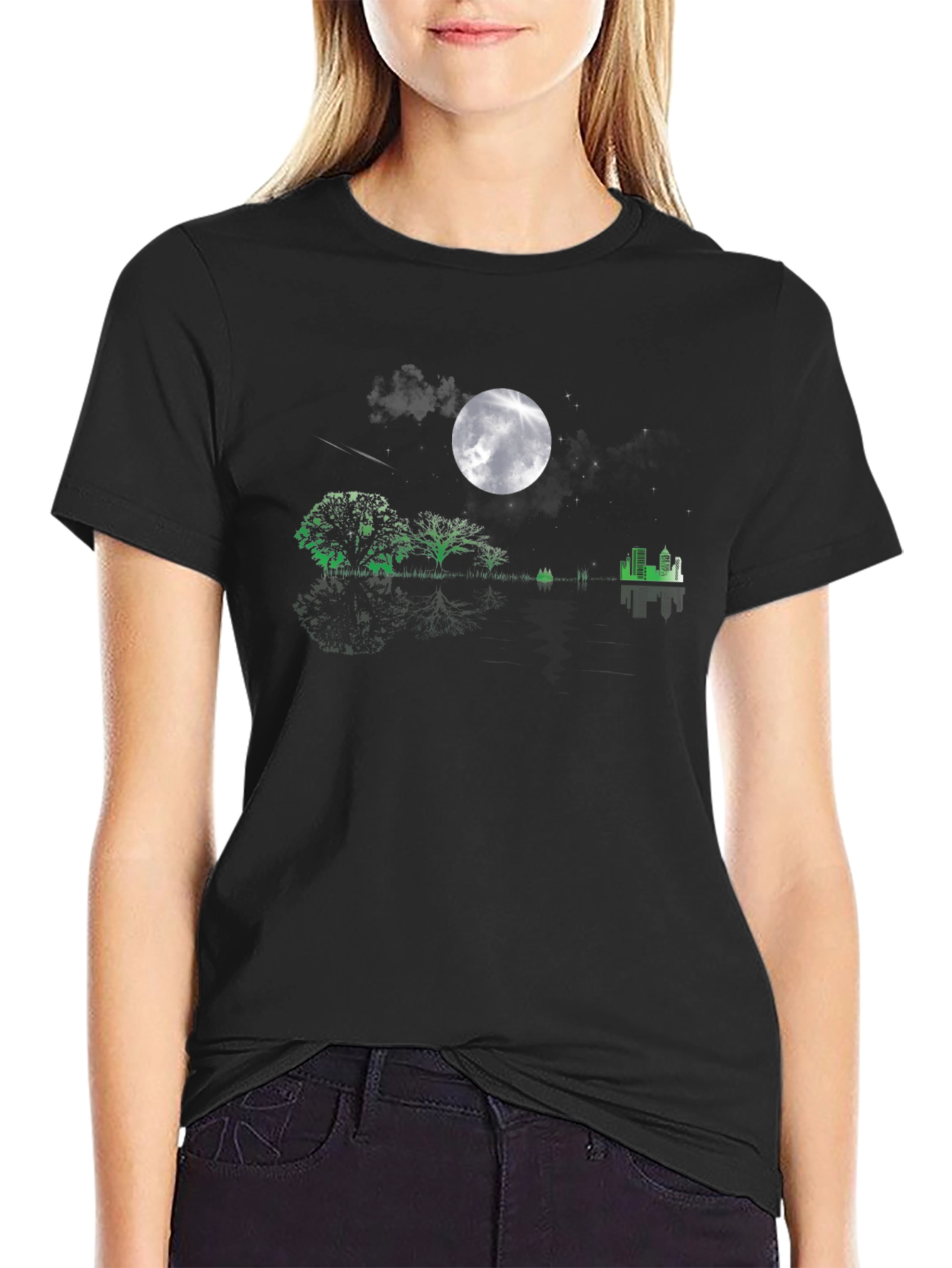 Nightscape Graphic Tee - Moonlit Cityscape