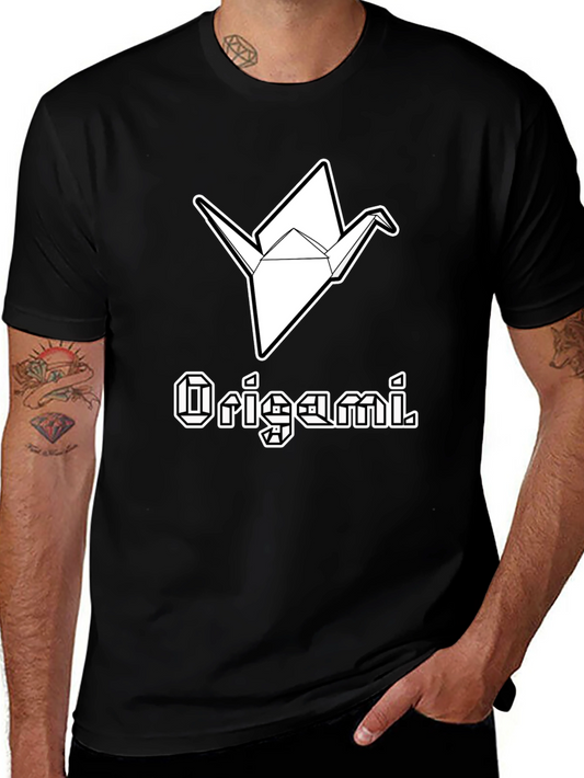 Origami Crane Graphic Tee - Stylish Black Cotton T-Shirt