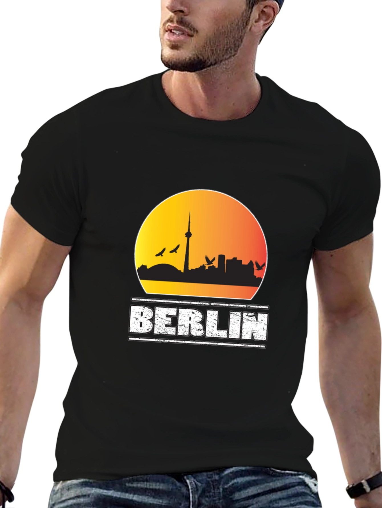 Berlin Skyline Mens Black Graphic T-Shirt