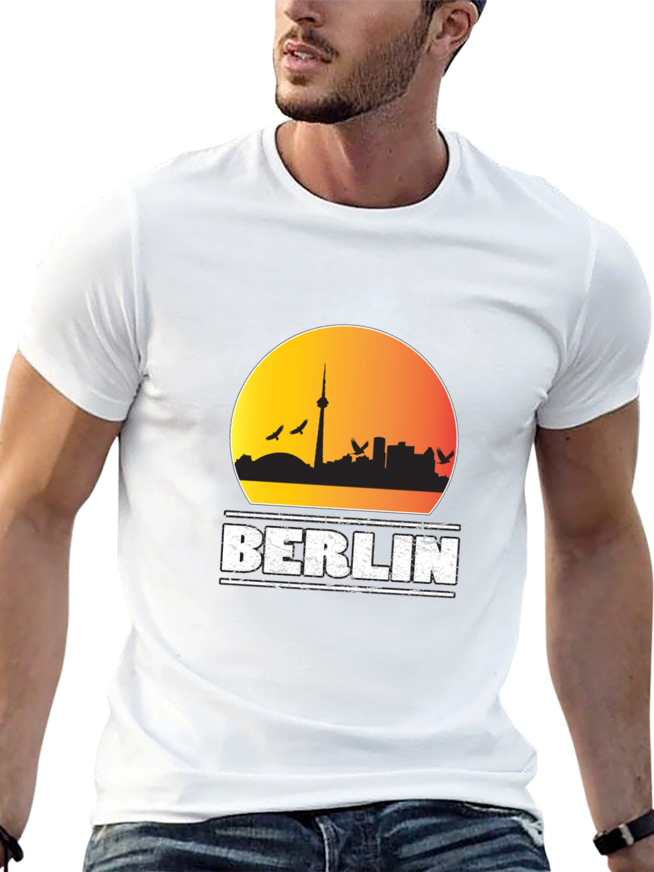 Berlin Skyline Mens Black Graphic T-Shirt