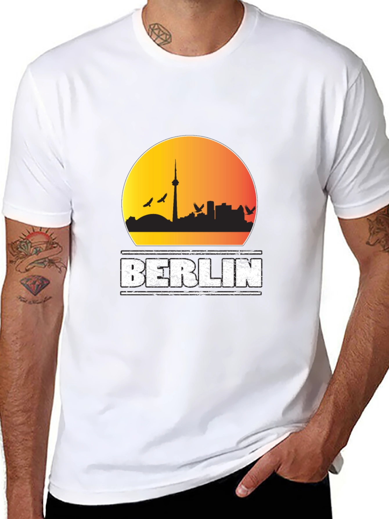 Berlin Skyline Mens Black Graphic T-Shirt