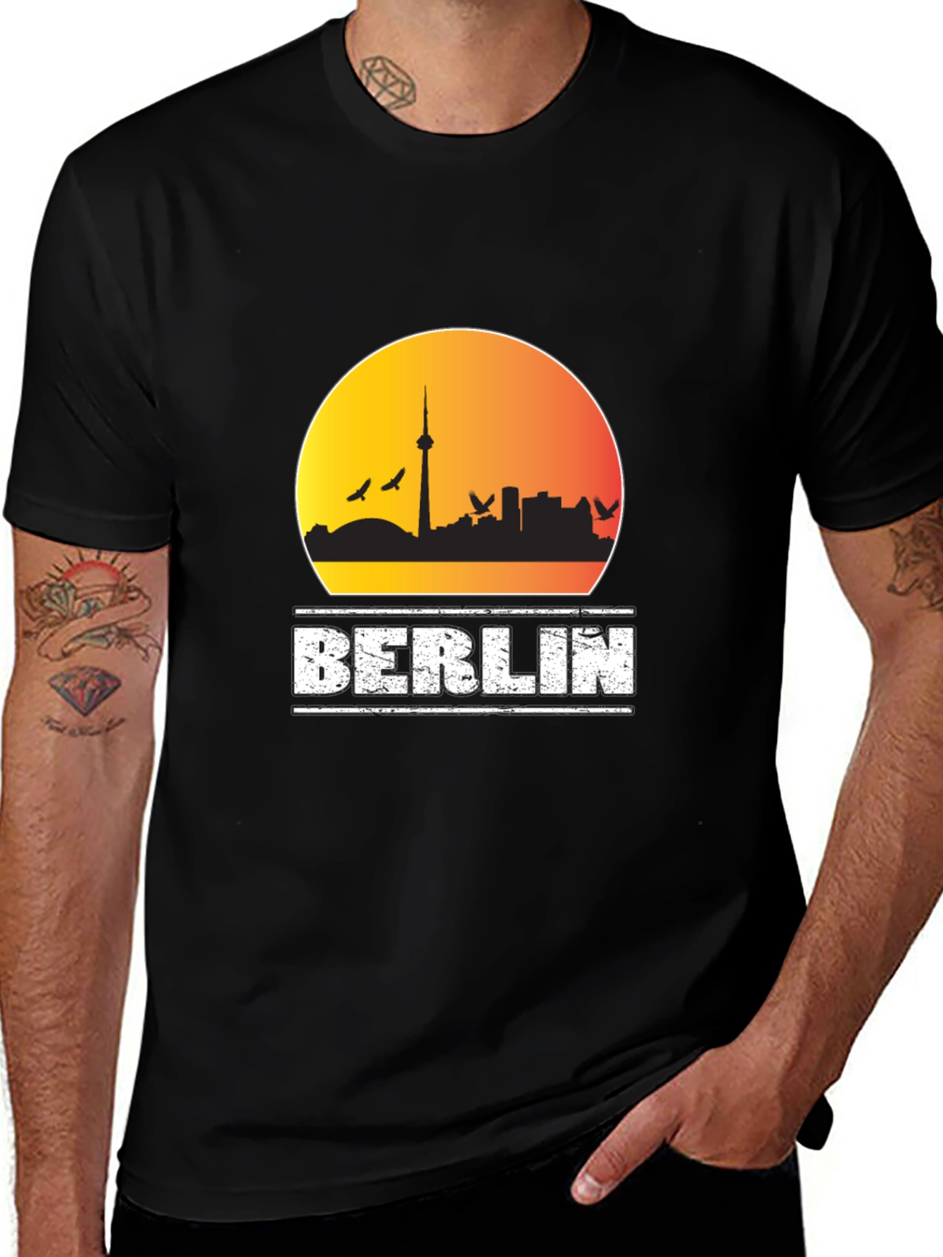 Berlin Skyline Mens Black Graphic T-Shirt