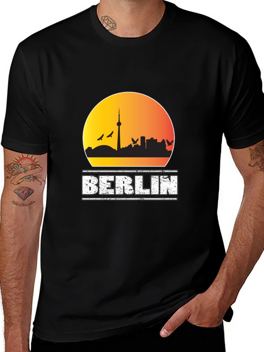 Berlin Skyline Mens Black Graphic T-Shirt