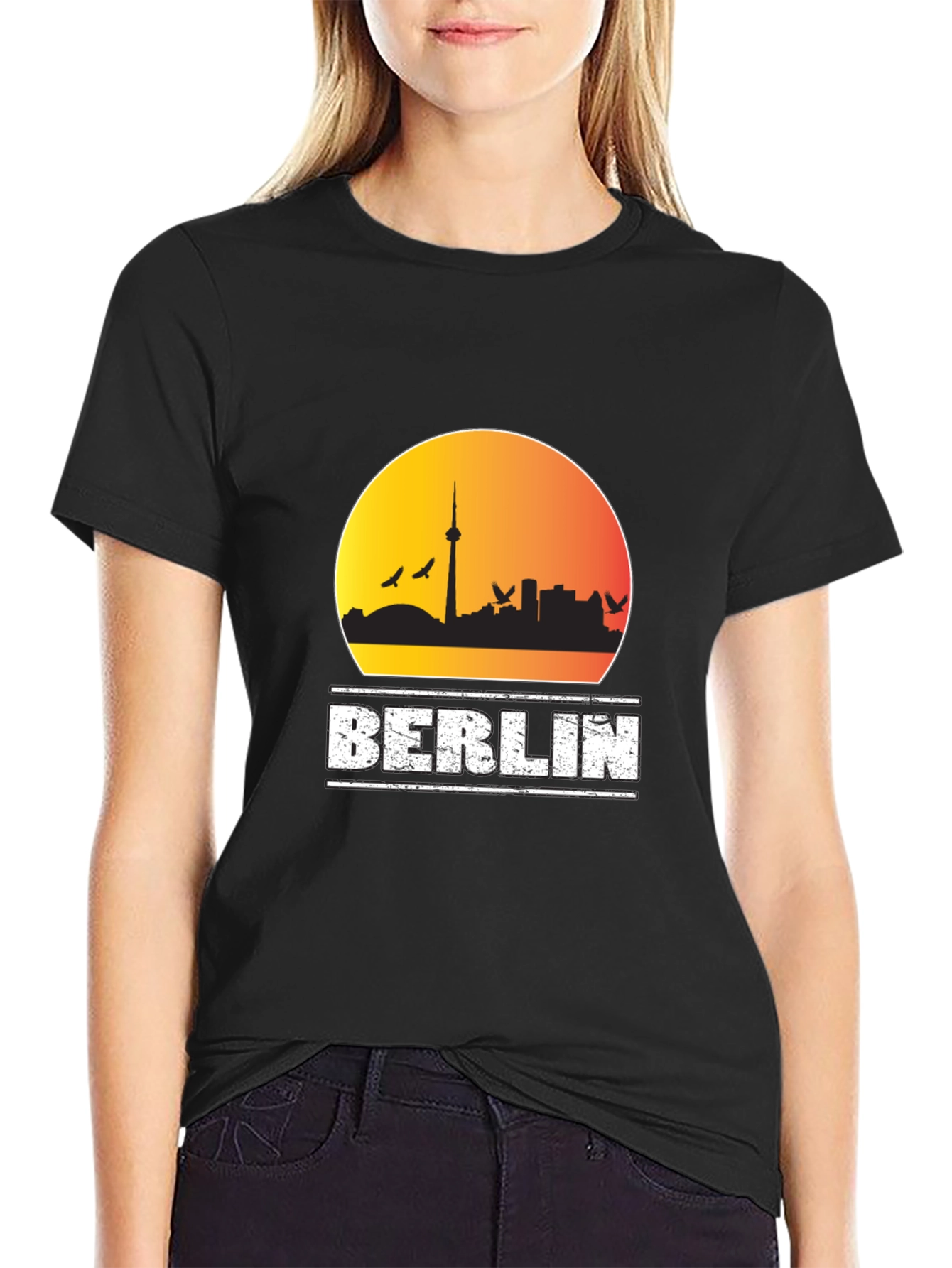 Berlin Skyline Mens Black Graphic T-Shirt