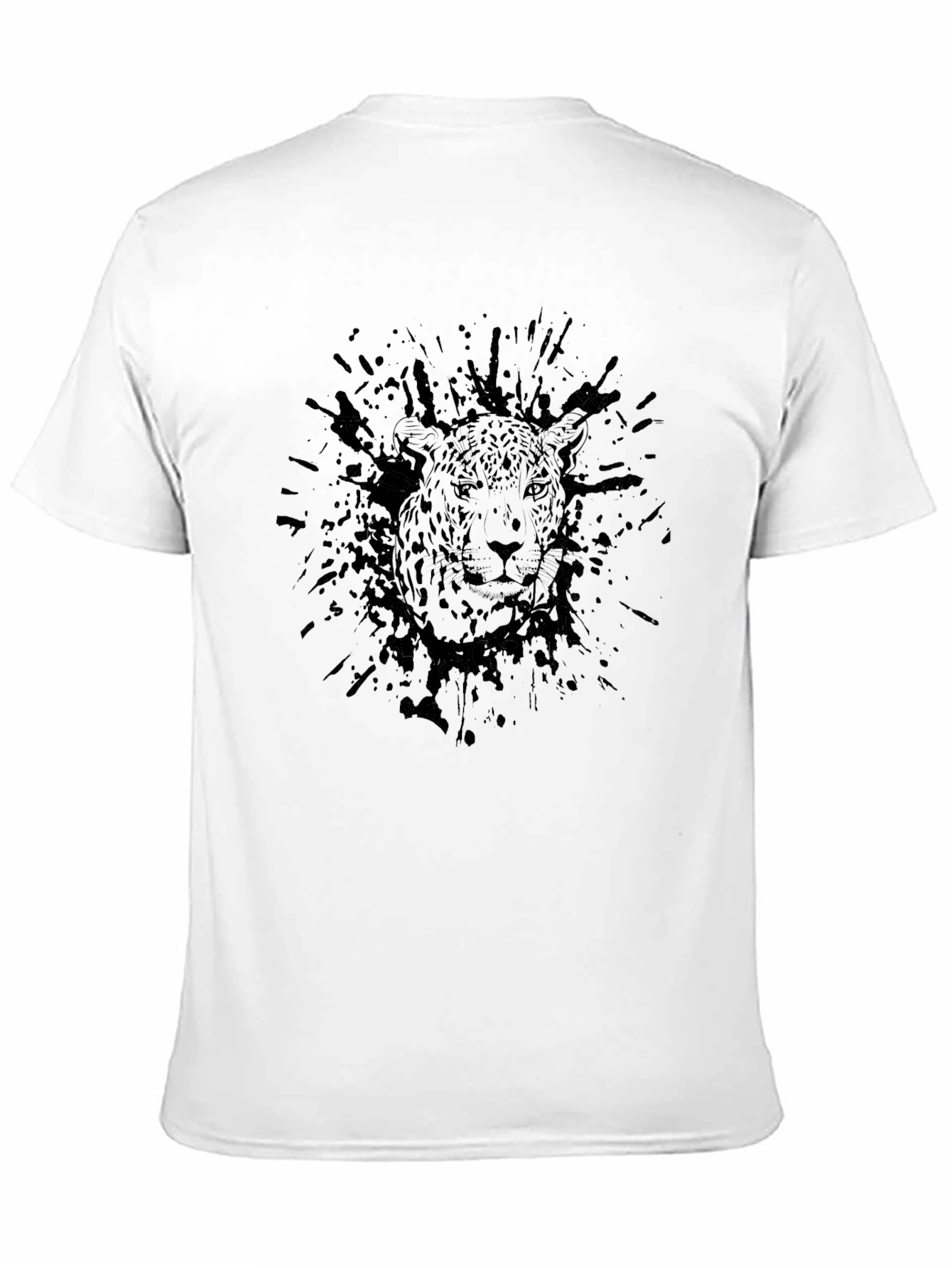 Mens Black Graphic Tee - Leopard Ink Splatter Design