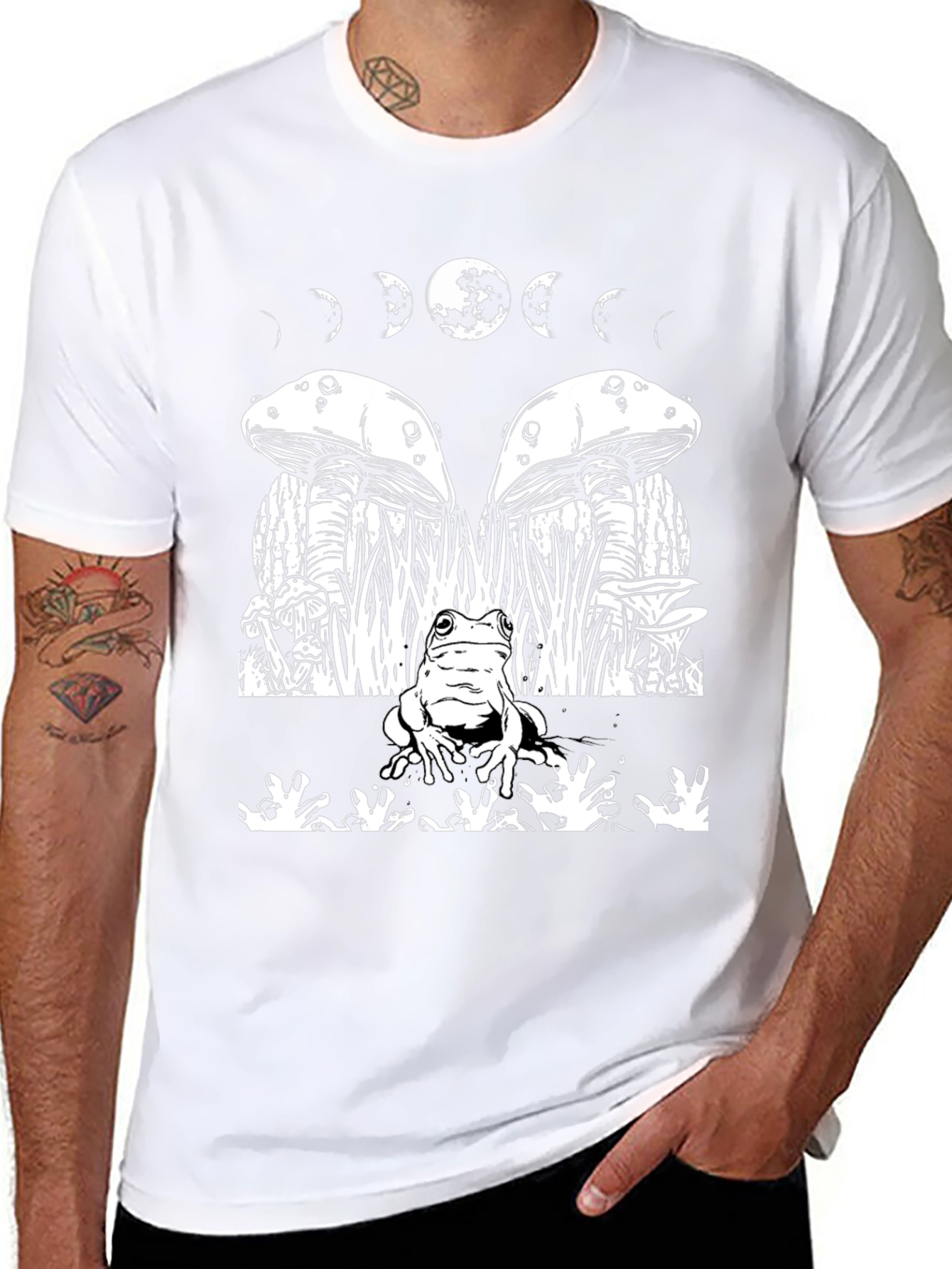 Mystic Frog Tee: Mushroom & Moon Phase Design