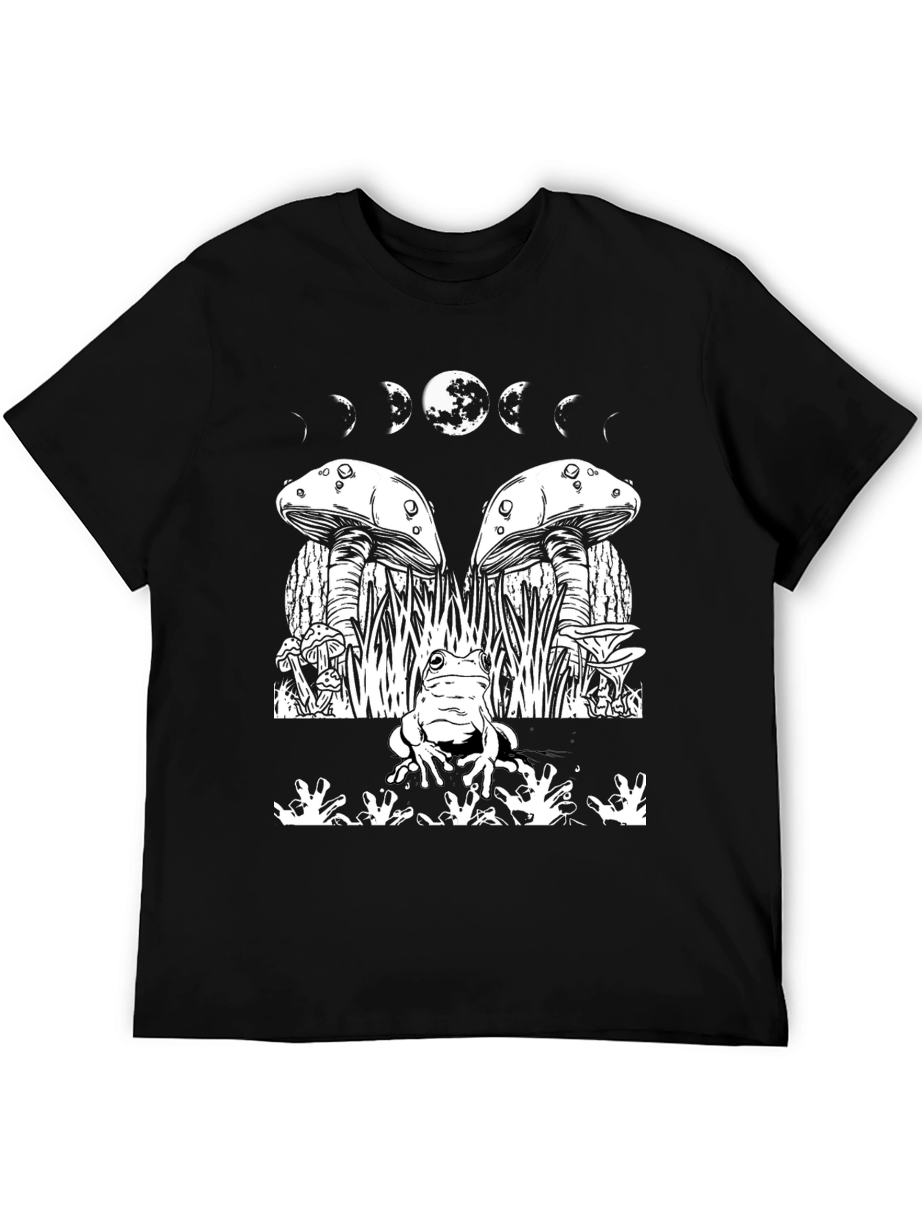 Mystic Frog Tee: Mushroom & Moon Phase Design