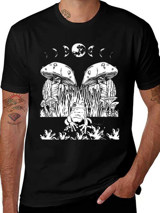 Mystic Frog Tee: Mushroom & Moon Phase Design