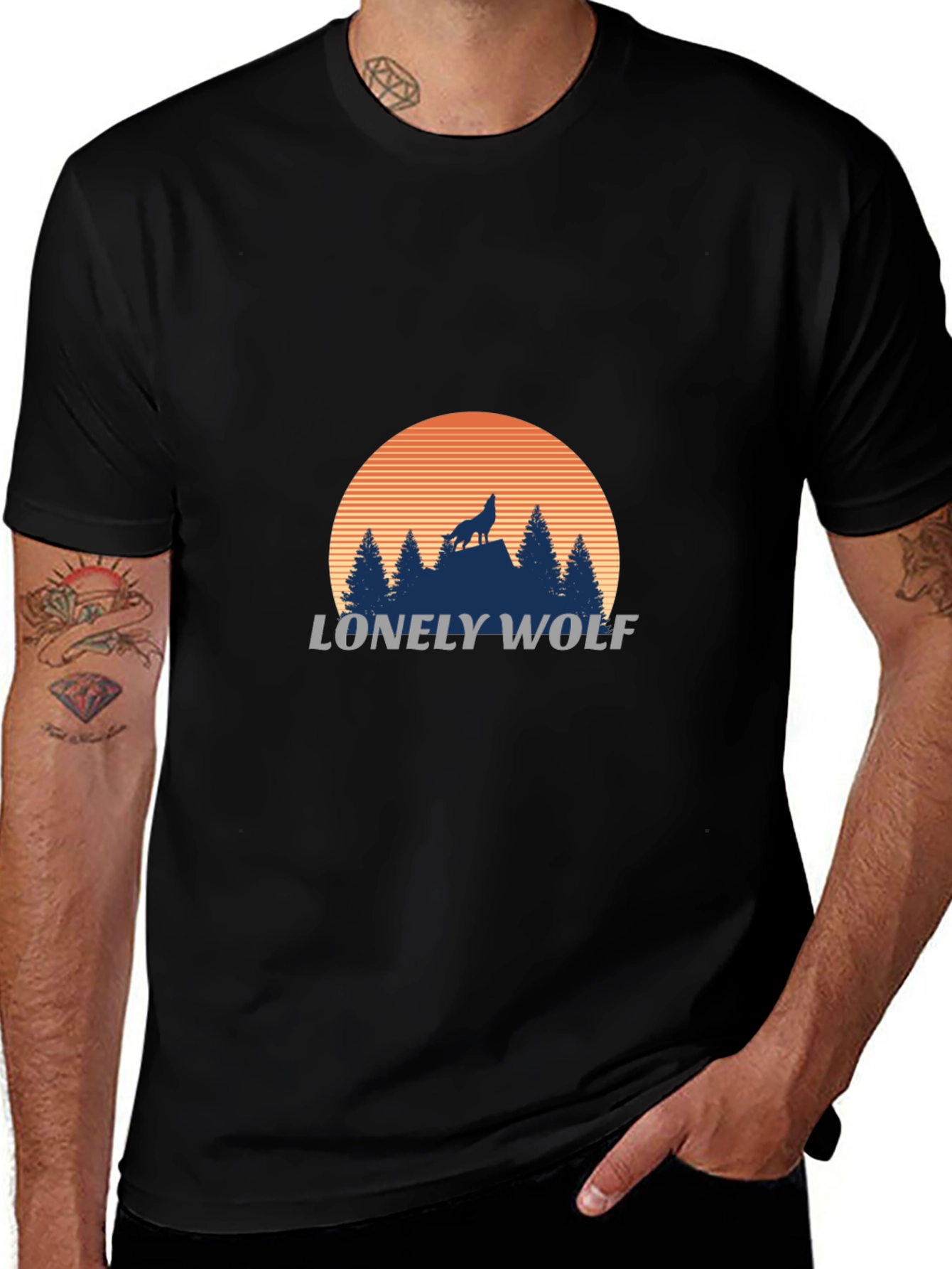 Lonely Wolf Graphic T-Shirt - Black